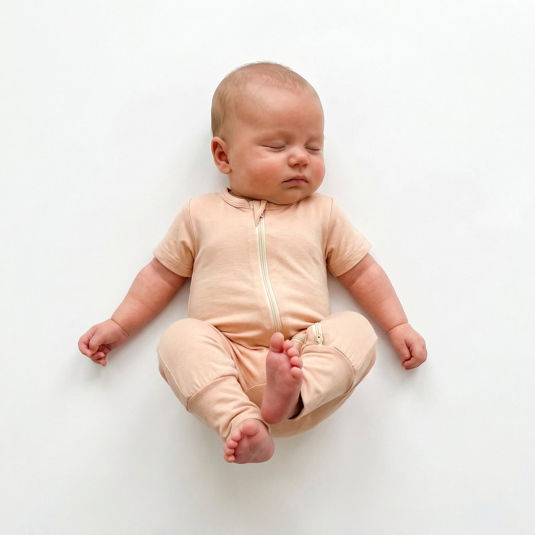 Short Sleeves Zip Romper in Apricot