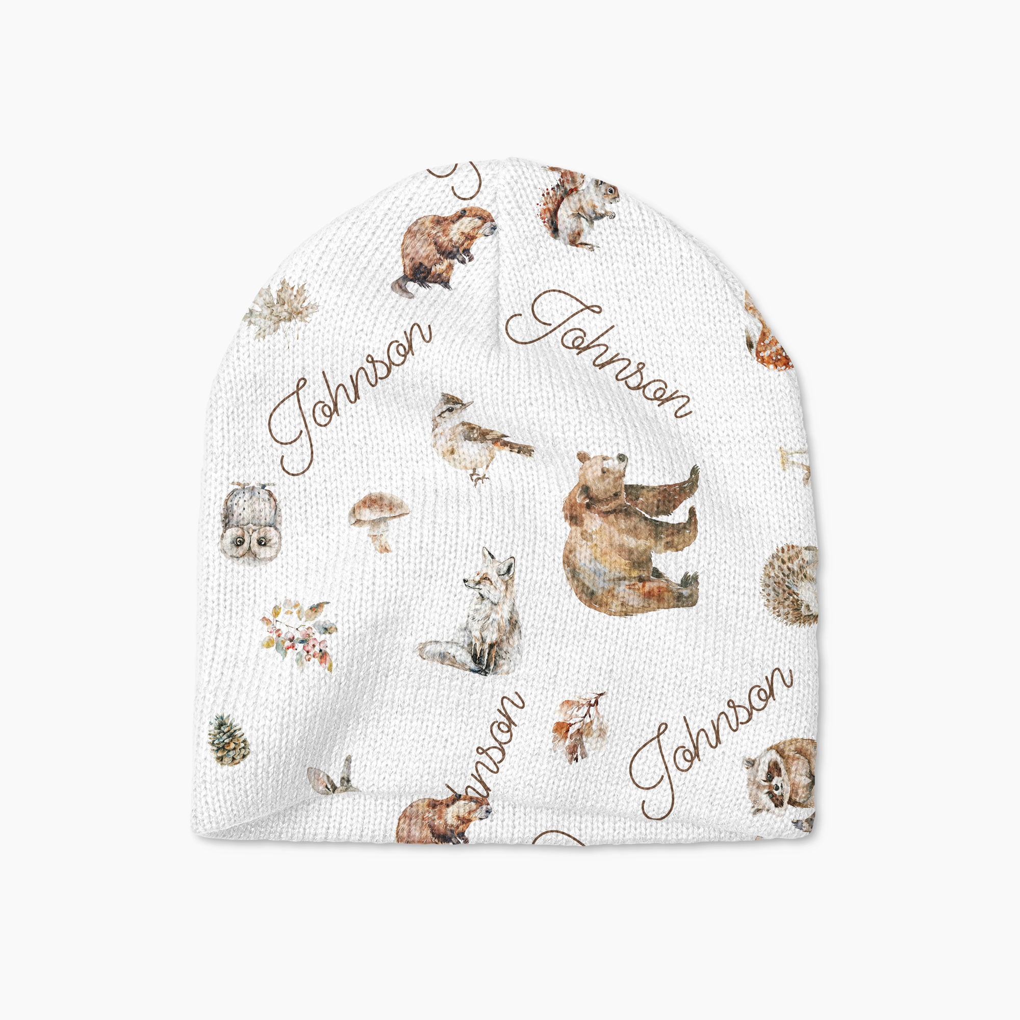 Personalized Beanie in Woodland Animals