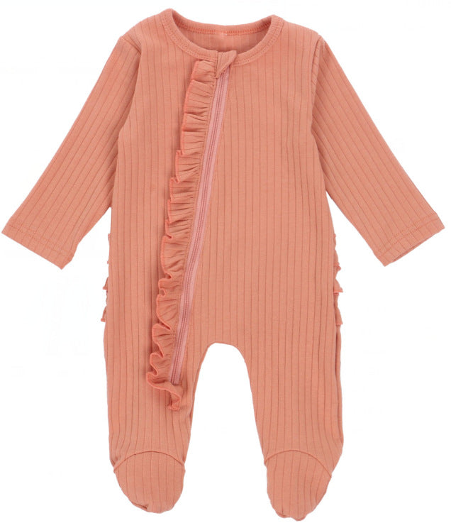 Ruffle Zipper Footie in Pink