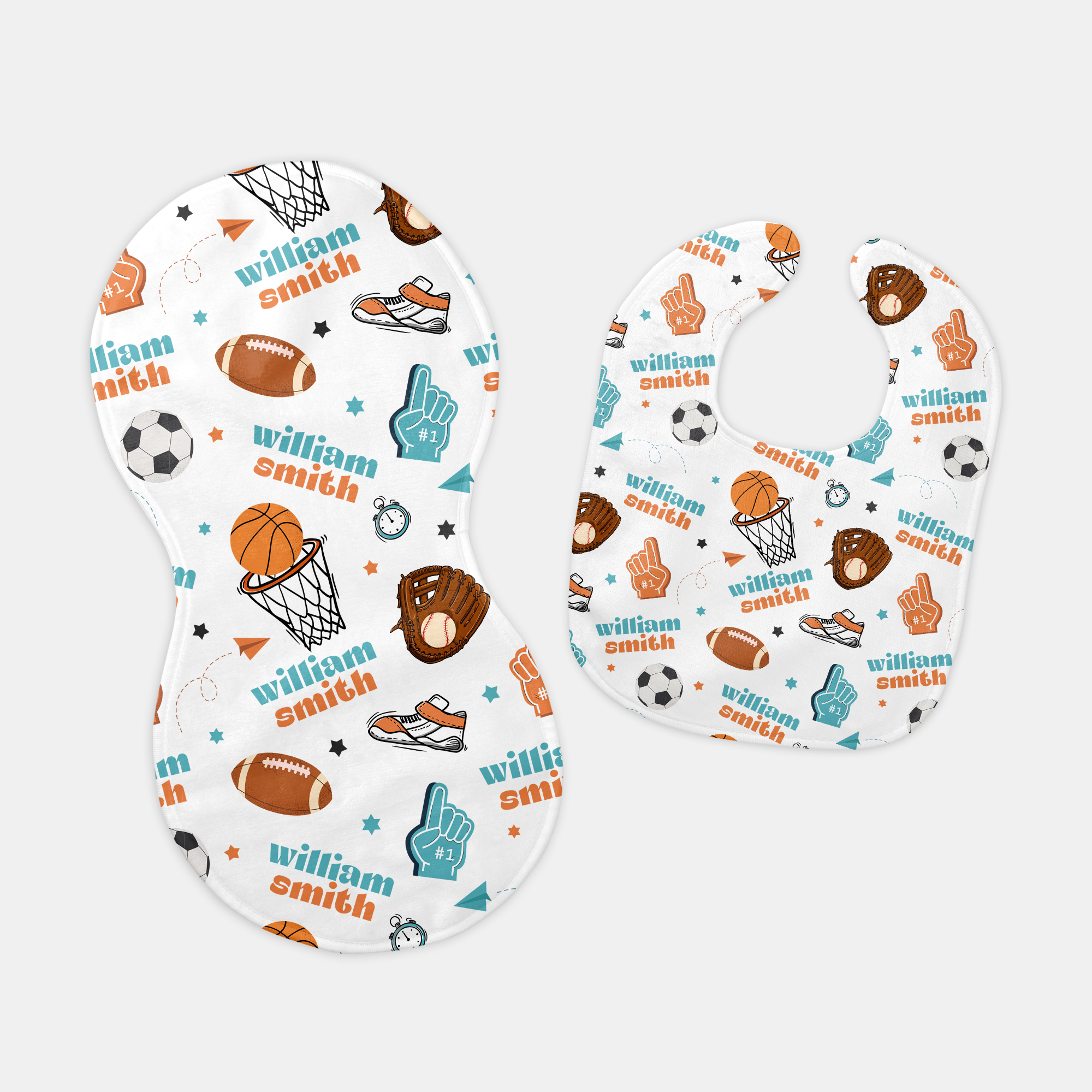 Half Time Personalized Bib and Burp Cloth Set