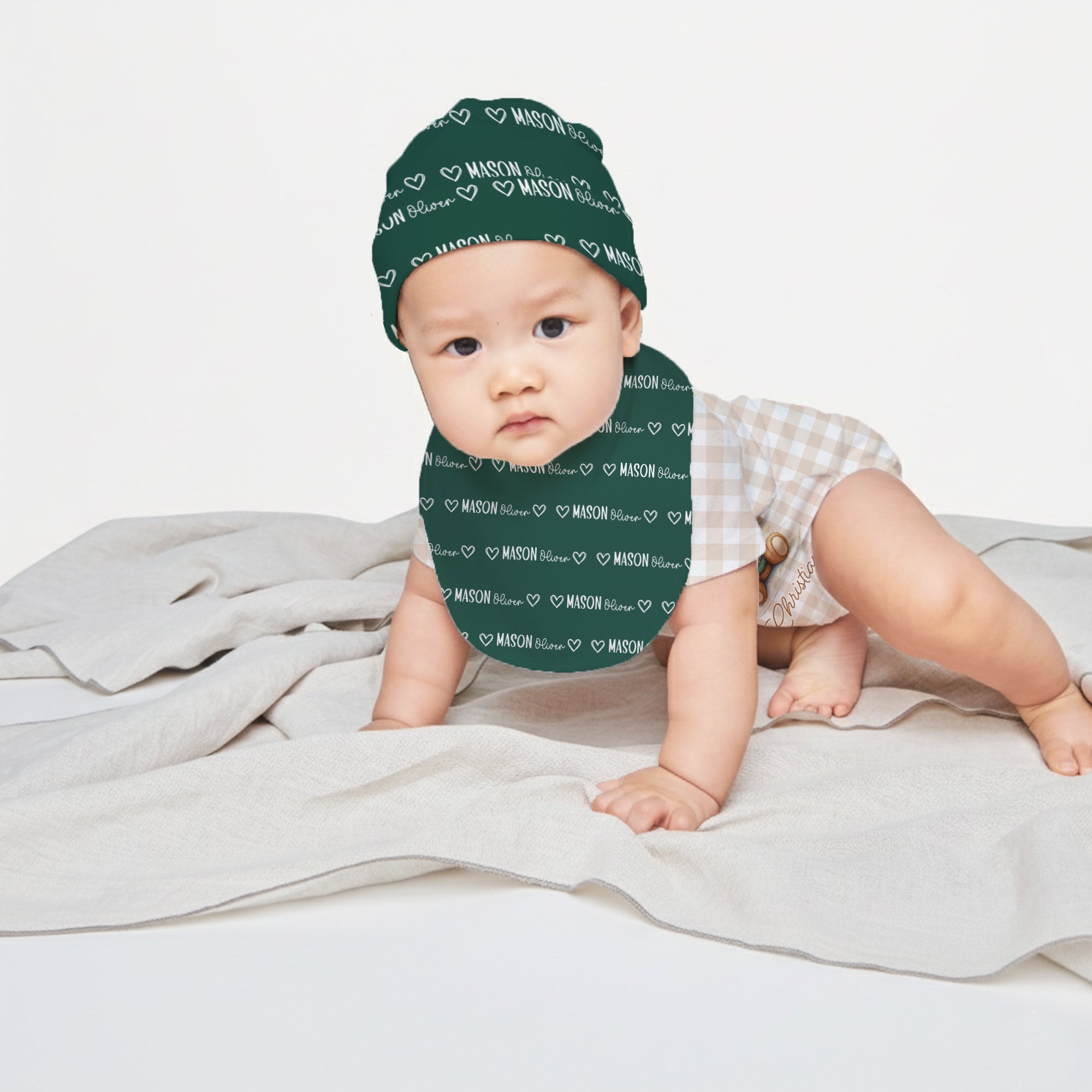 Personalized Bib and Burp Cloth Set in Mono Name