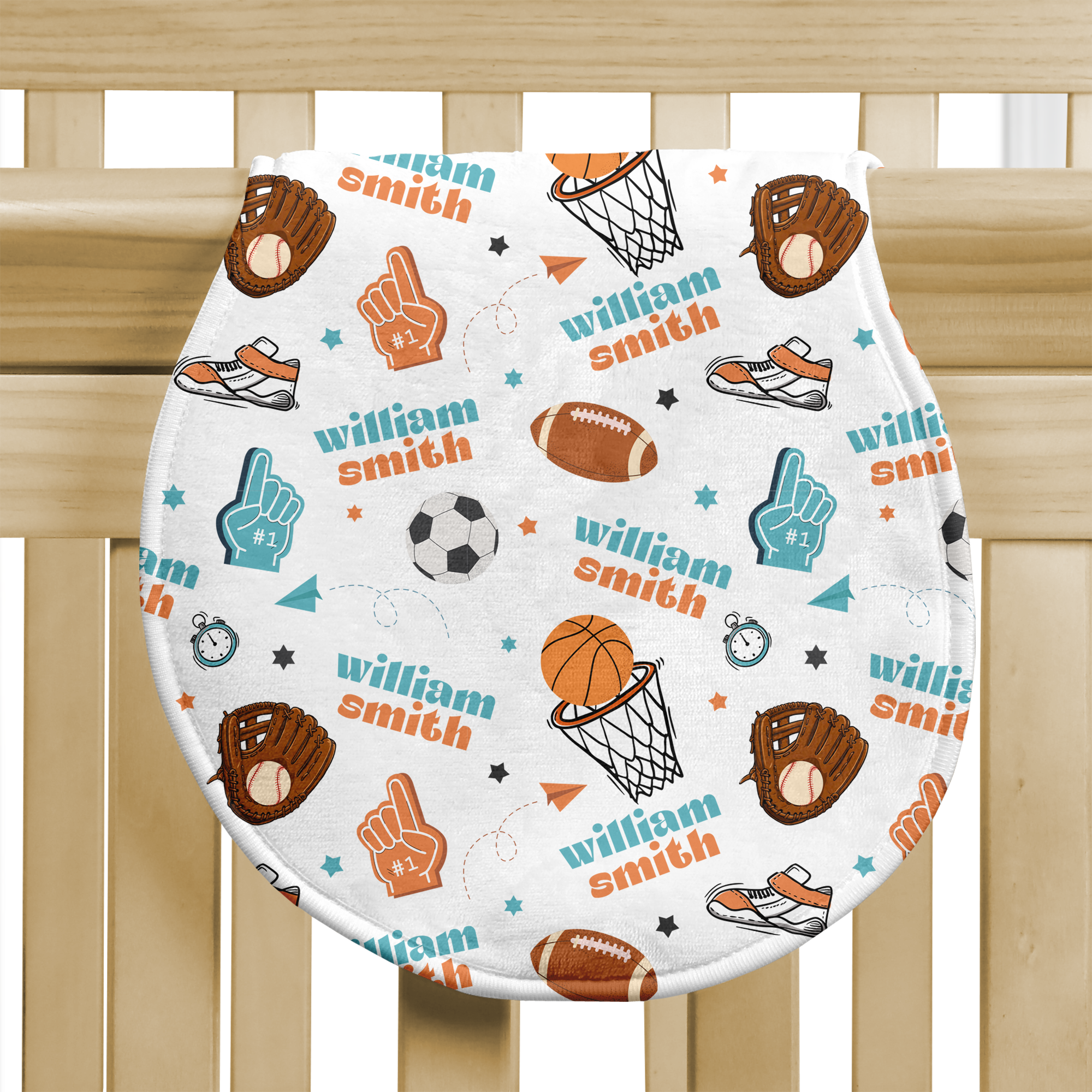 Personalized Bib and Burp Cloth Set in Half Time