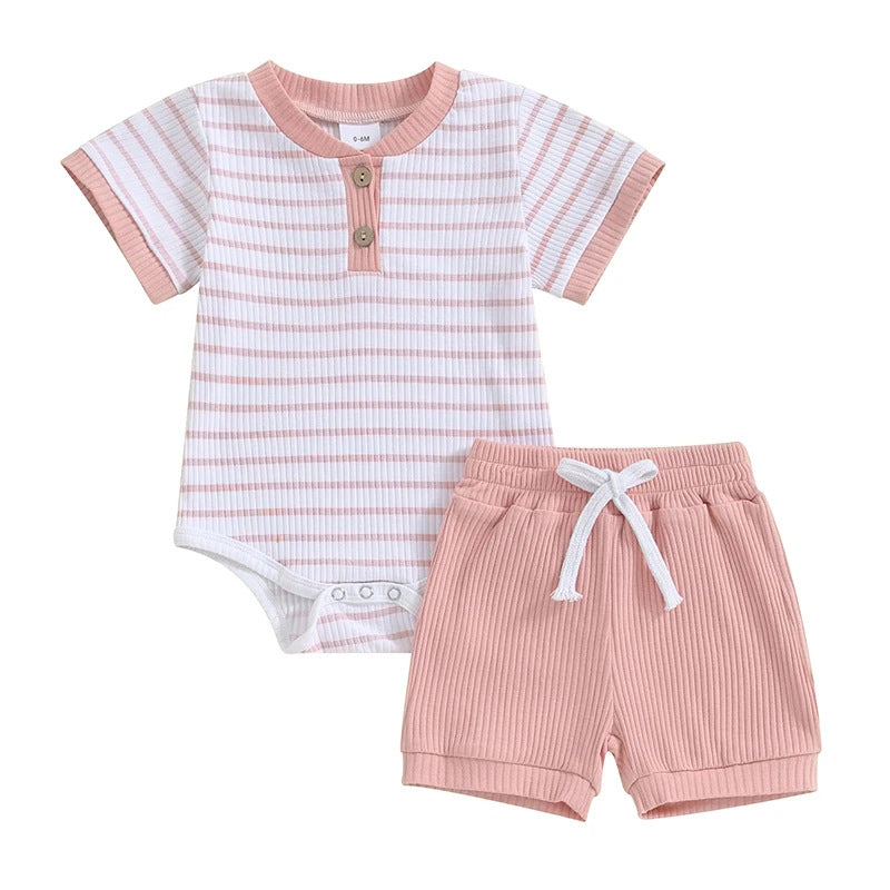 Striped Bodysuit & Shorts Set in Pink