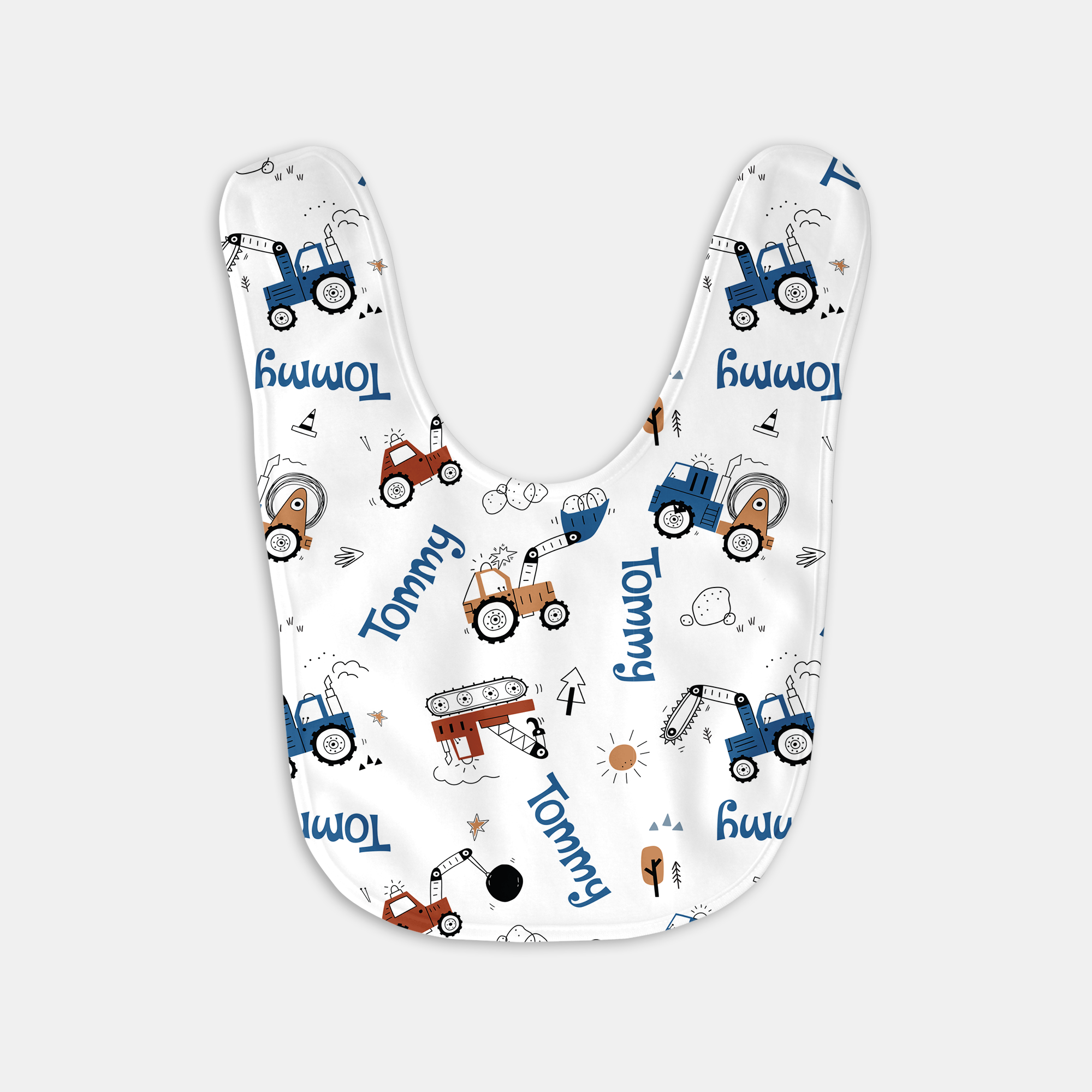 Personalized Bib and Burp Cloth Set in Construction Vehicle