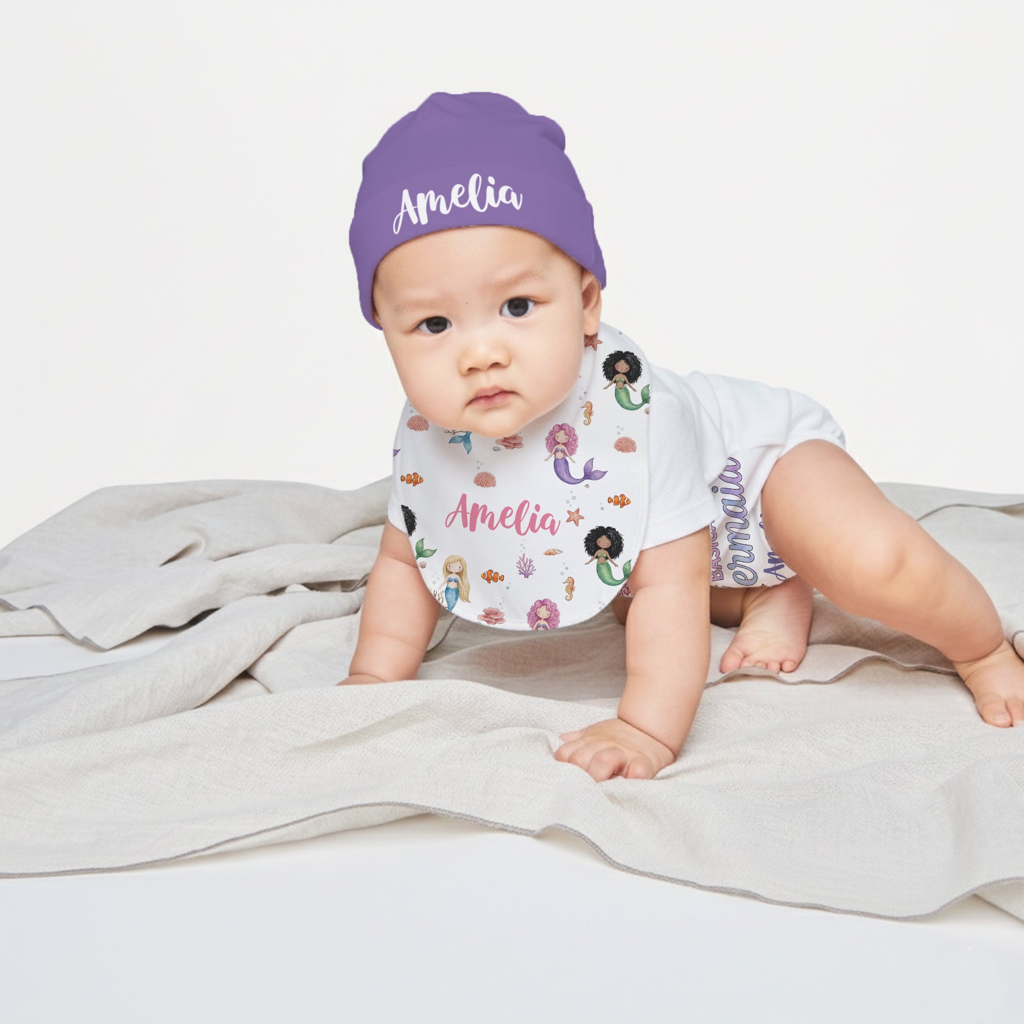 Personalized Bib and Burp Cloth Set in Little Mermaid