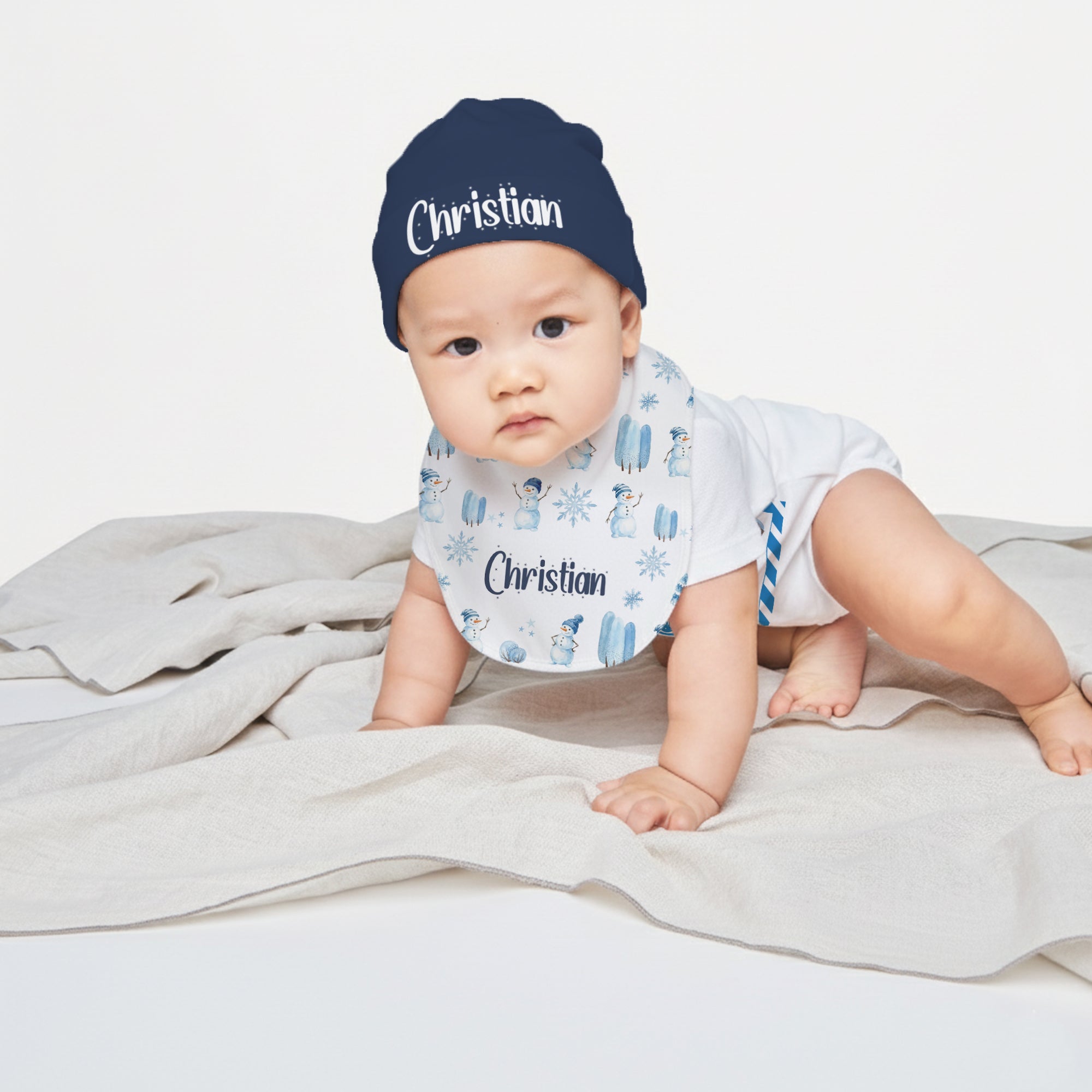 Personalized Bib and Burp Cloth Set in Snowman