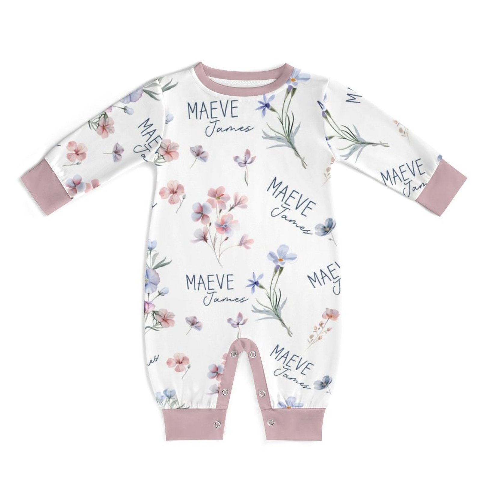 Personalized Baby Long Sleeved Romper in Pretty Wildflower