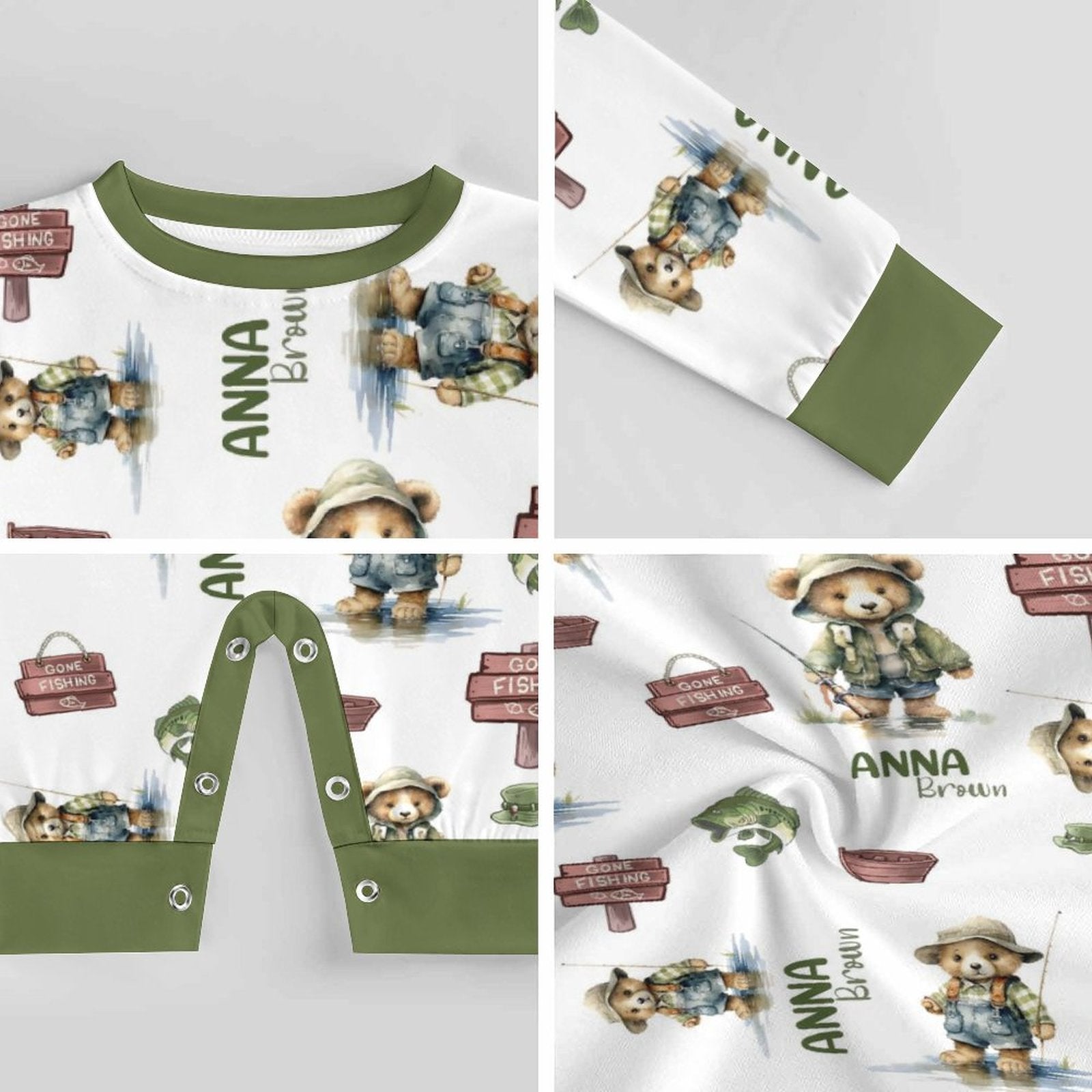 Personalized Baby Long Sleeved Romper in Bear Fishing