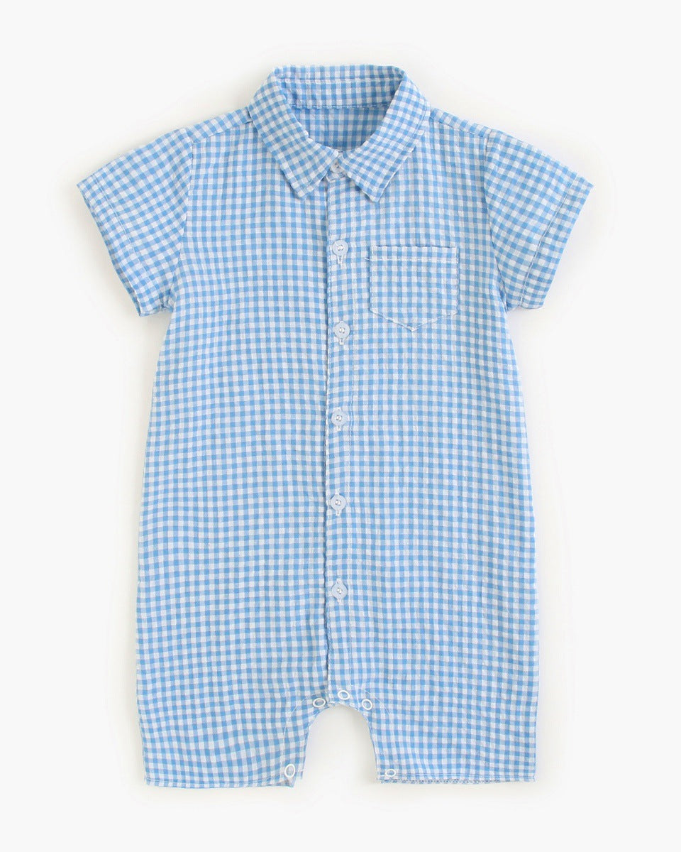 Plaid Collared Romper in Blue