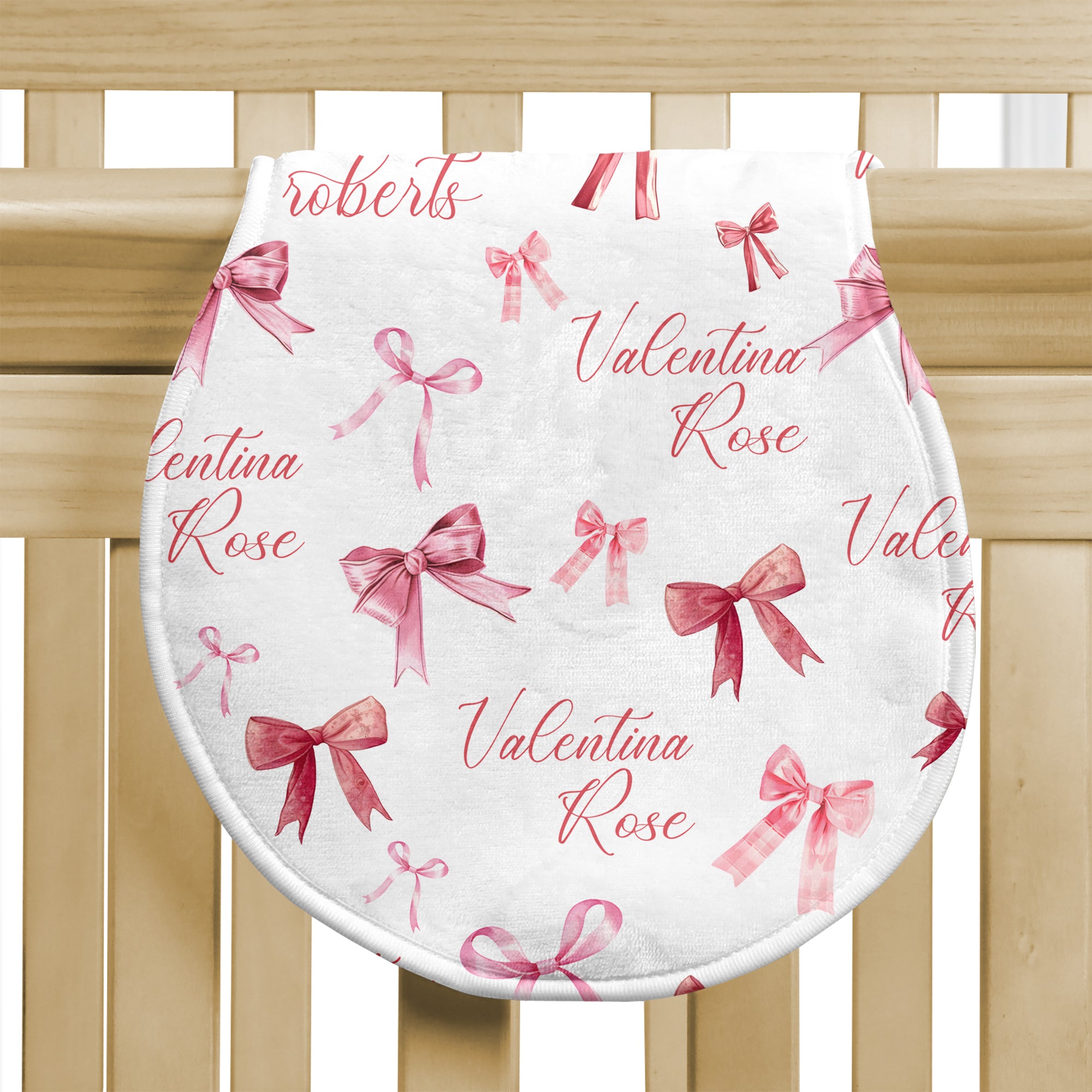 Personalized Bib and Burp Cloth Set in White Coquette Bow