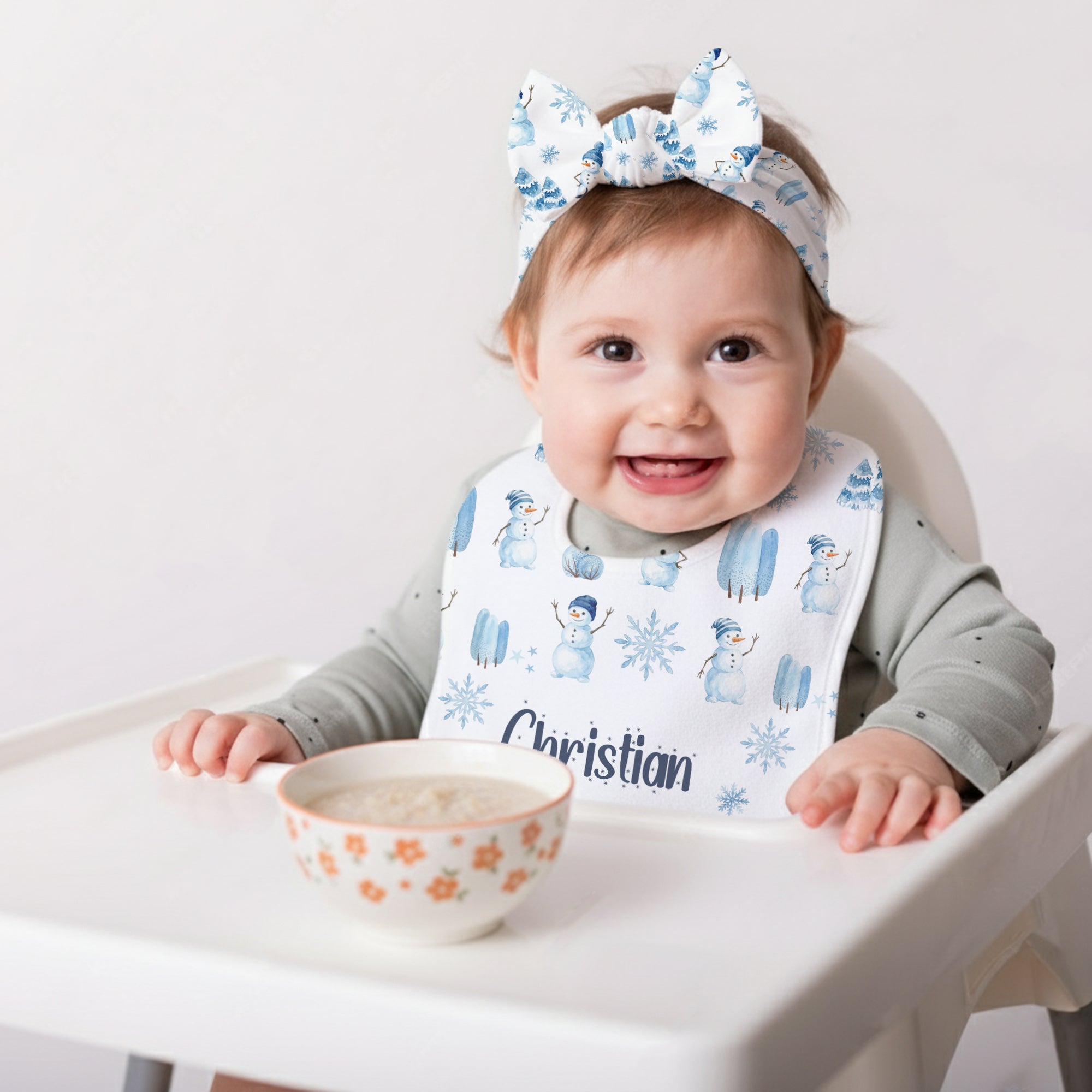 Personalized Bib and Burp Cloth Set in Snowman