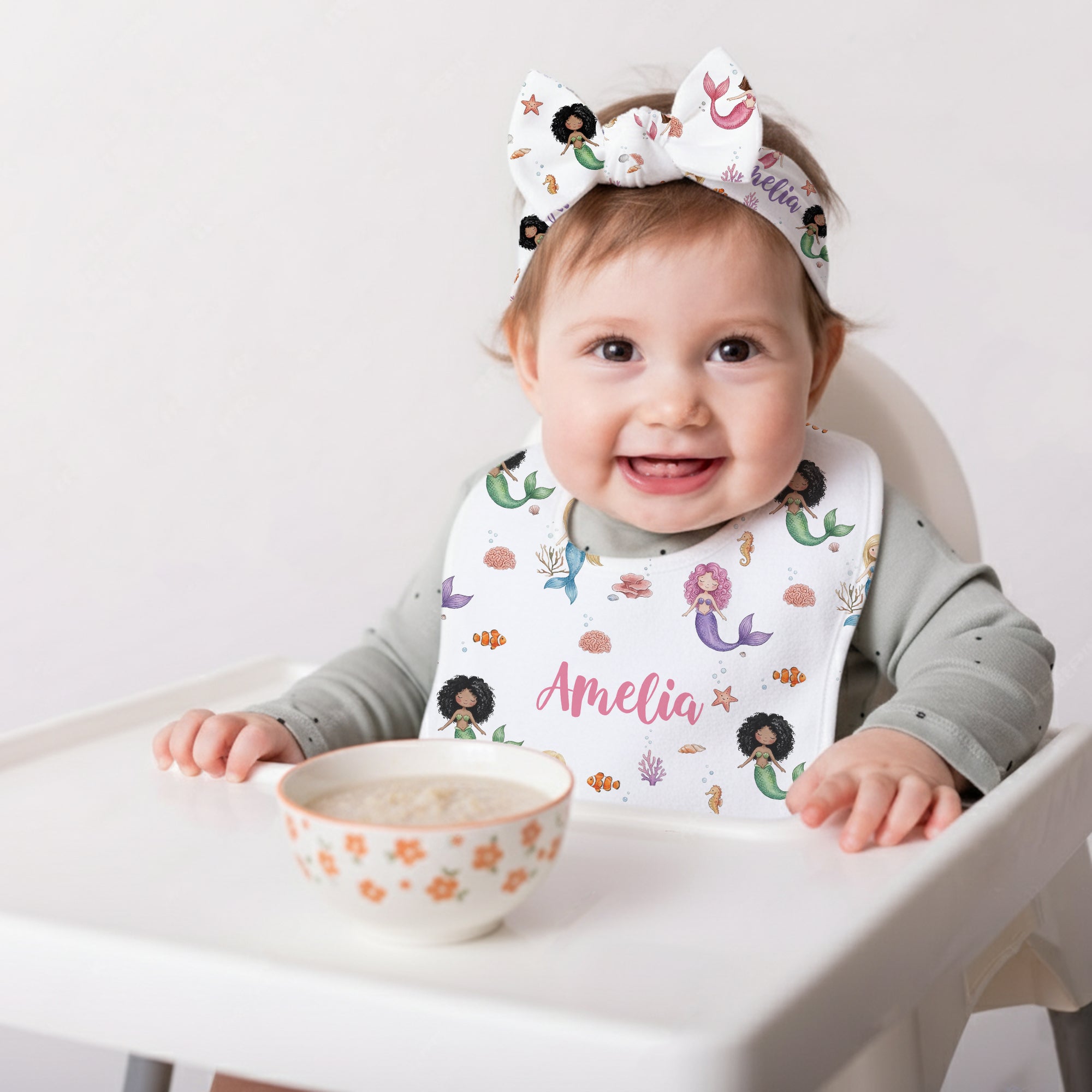 Personalized Bib and Burp Cloth Set in Little Mermaid