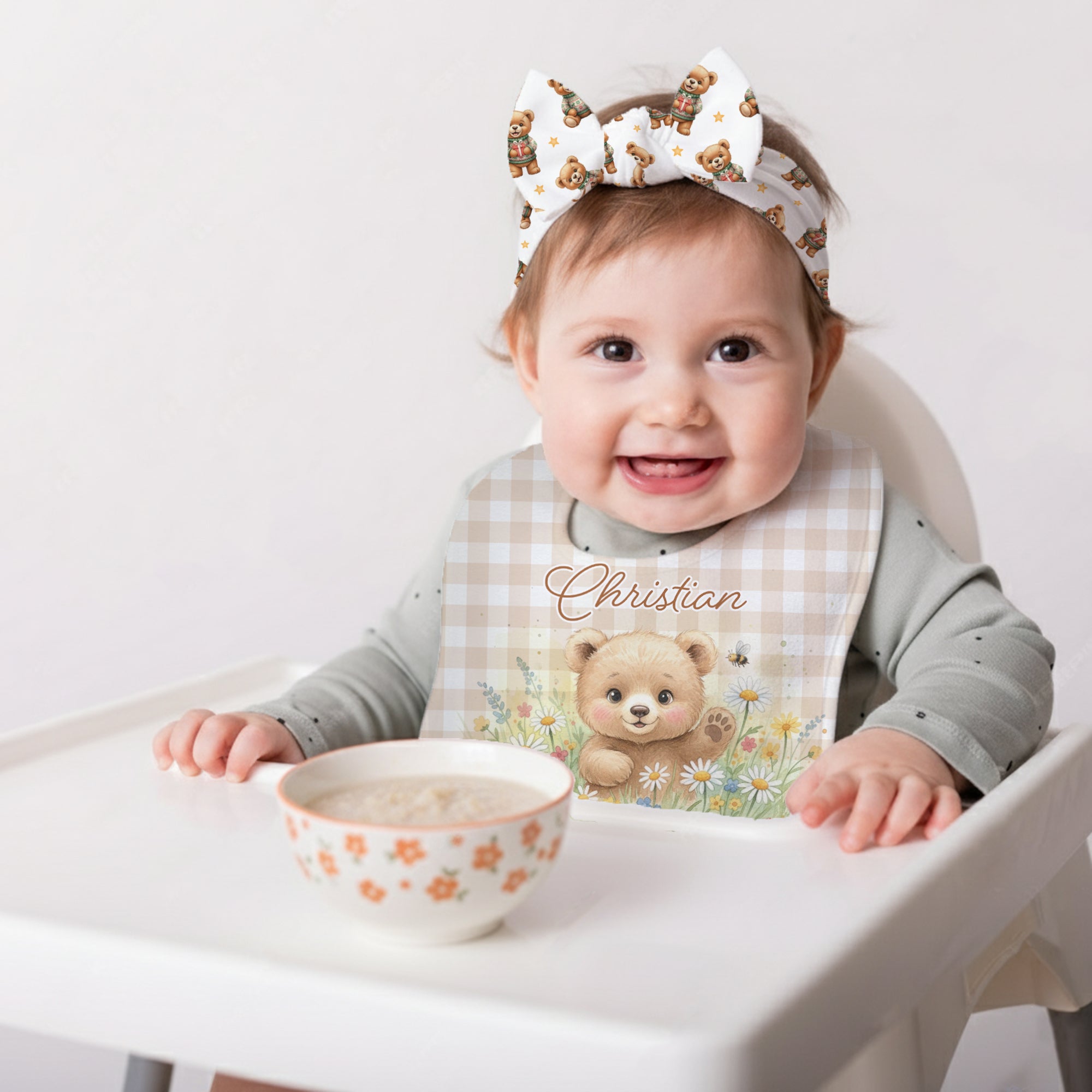 Personalized Bib and Burp Cloth Set in Cozy Bear