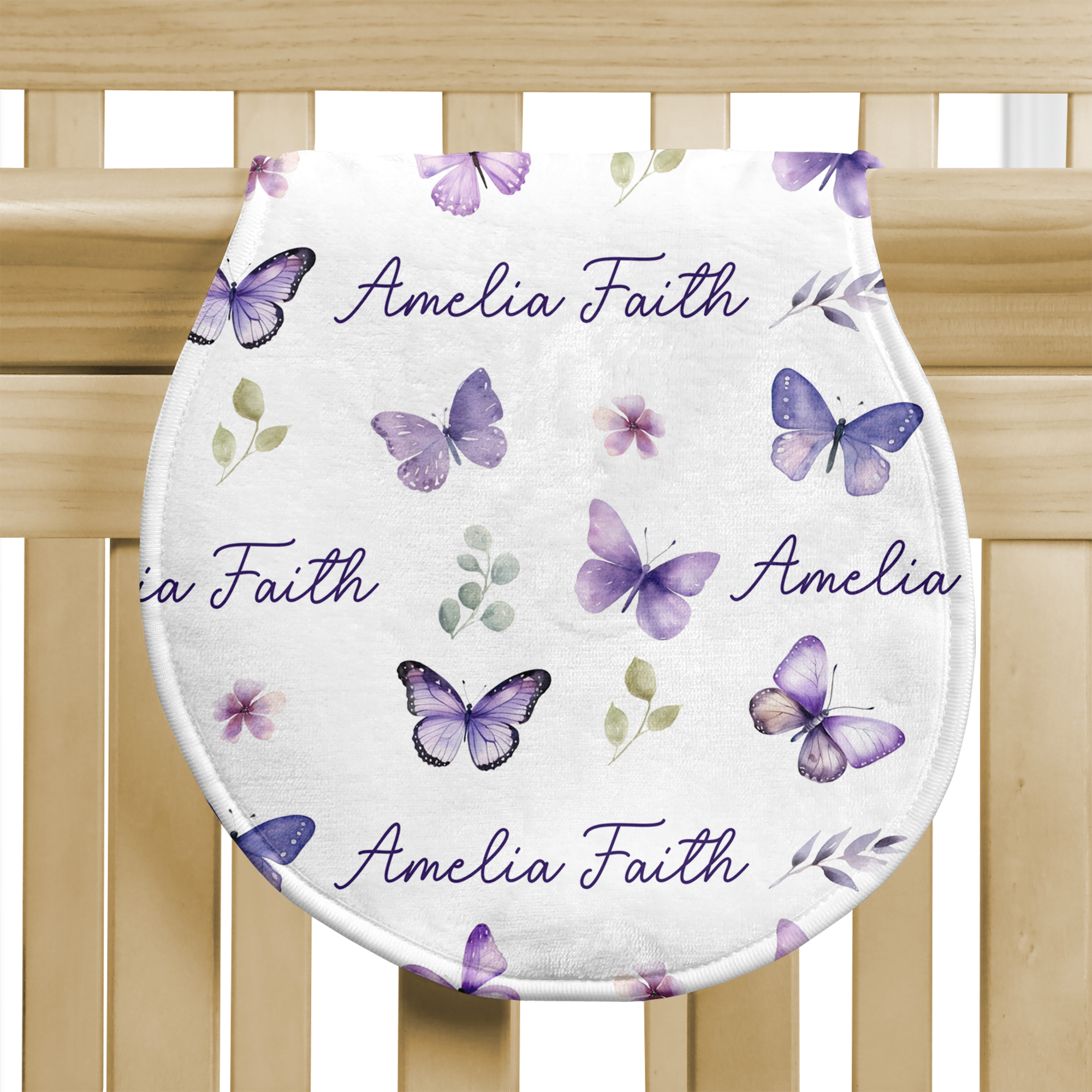 Personalized Bib and Burp Cloth Set in Purple Butterfly
