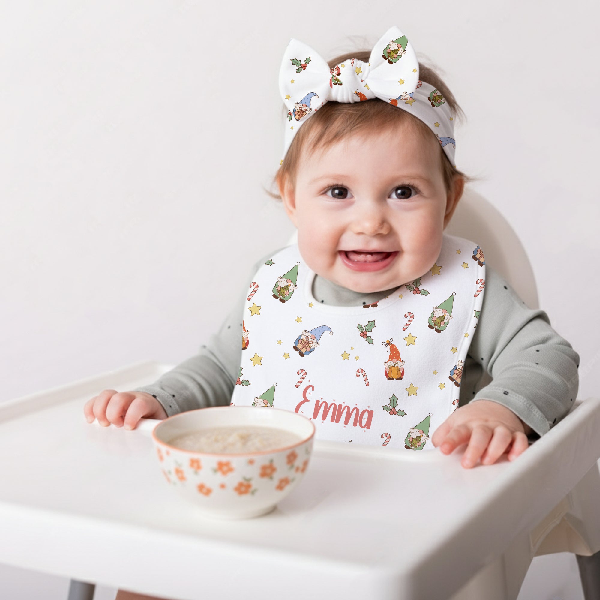Personalized Bib and Burp Cloth Set in Christmas Gnomes