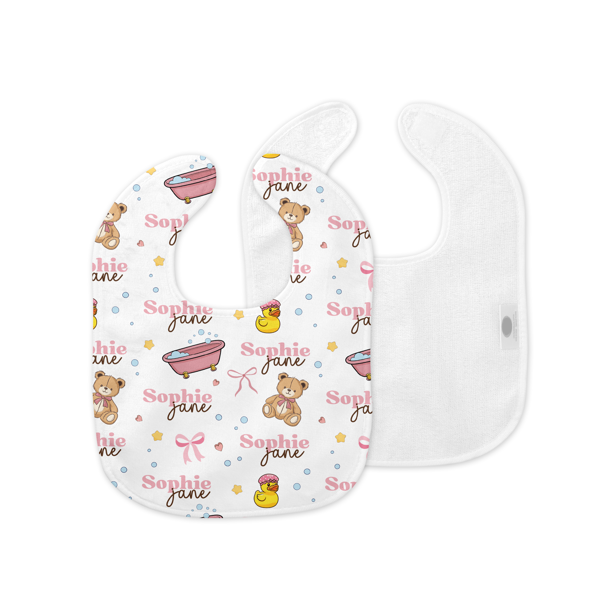 Personalized Bib and Burp Cloth Set in Bathtime Besties