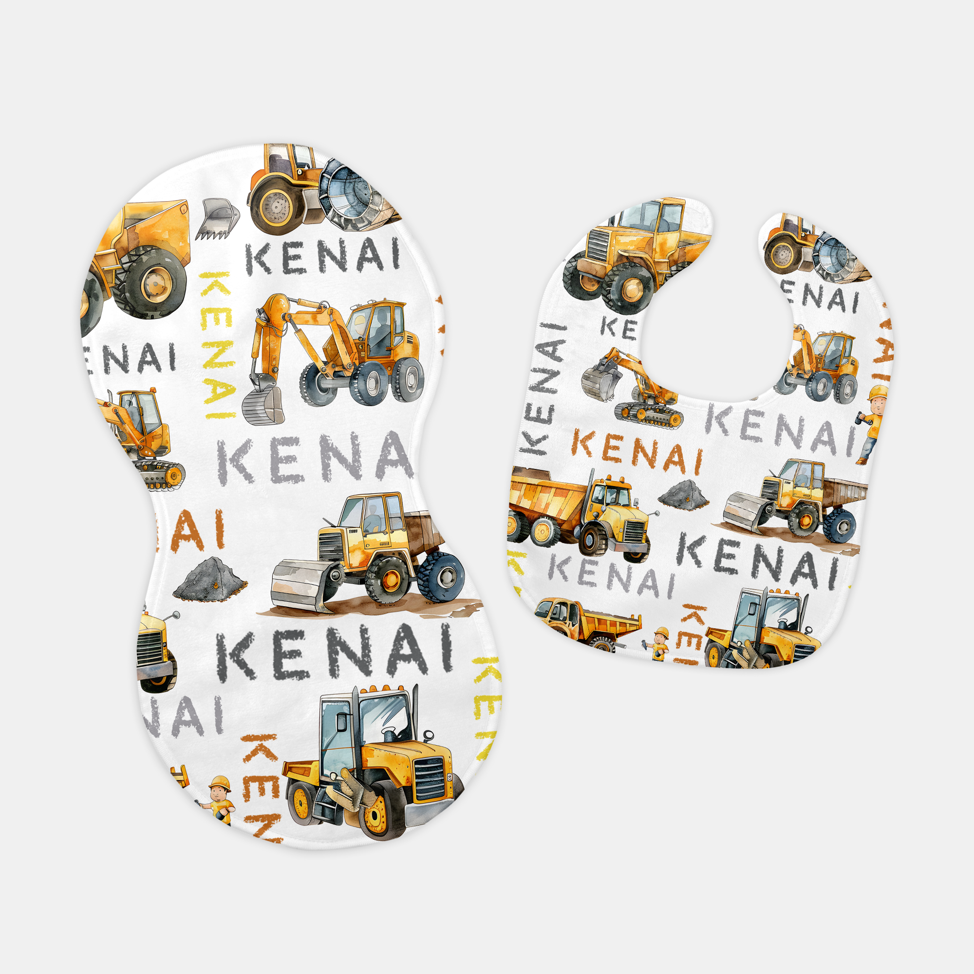 Truck Personalized Bib and Burp Cloth Set