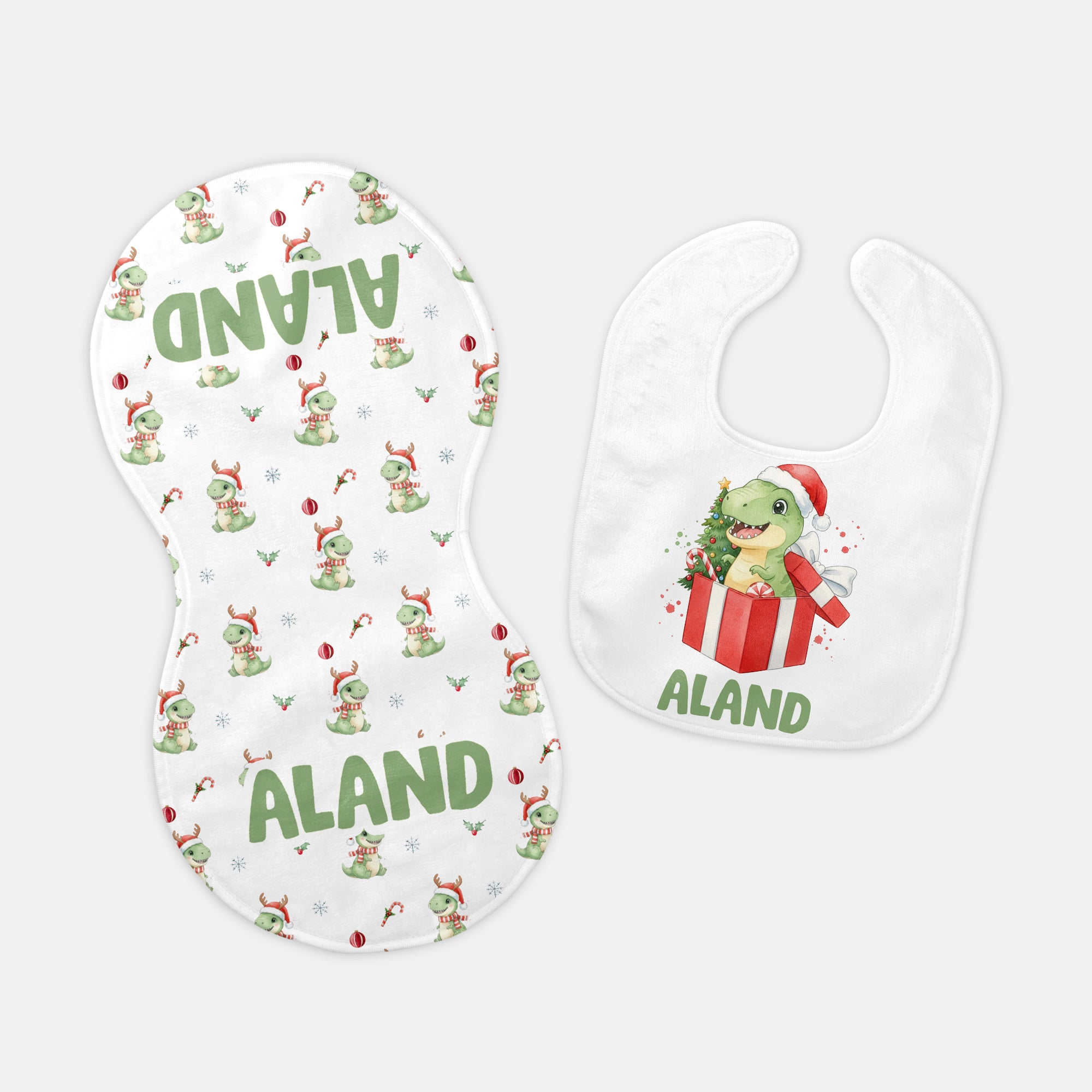 Personalized Bib in Dinosaur's Christmas