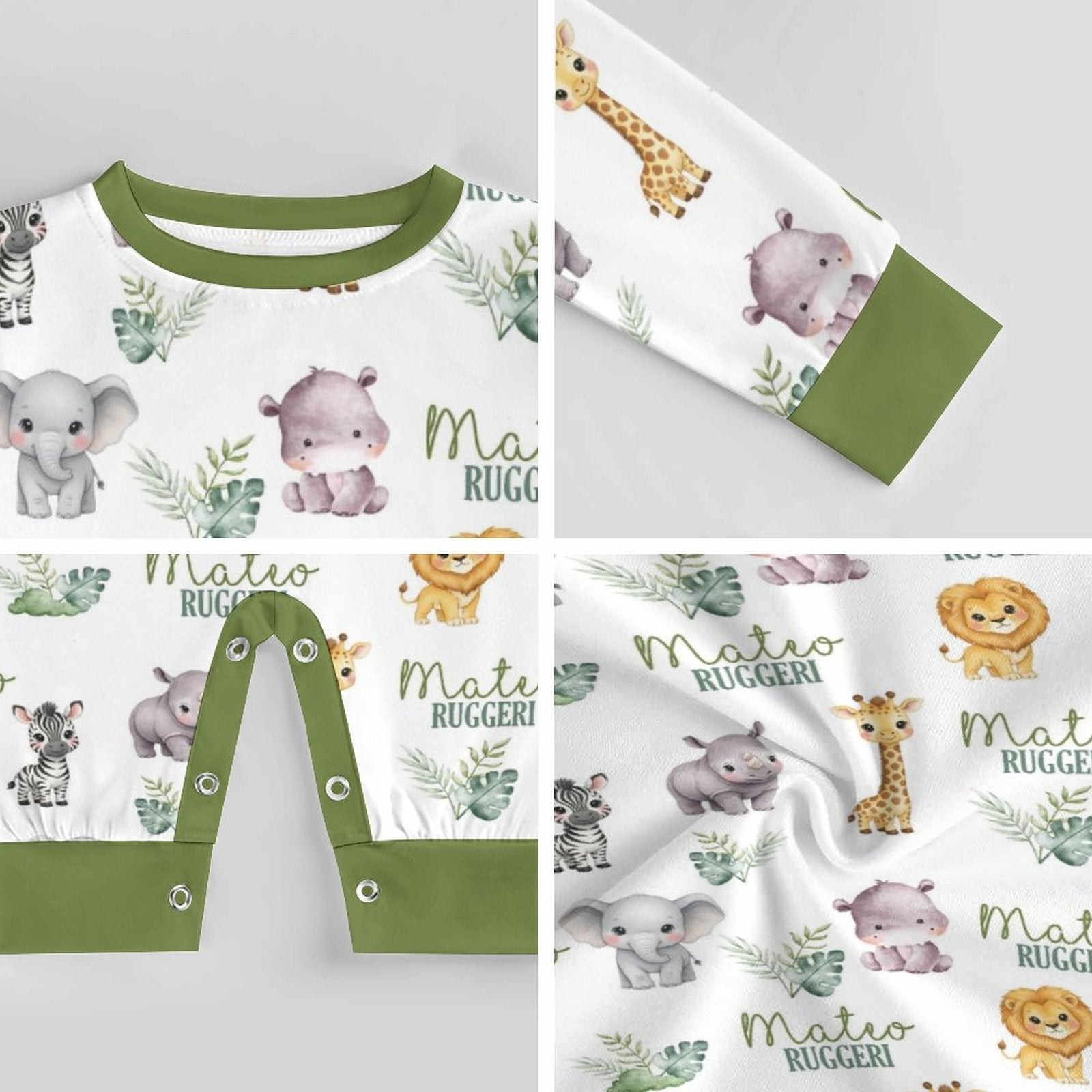 Personalized Baby Long Sleeved Romper in Safari Animal