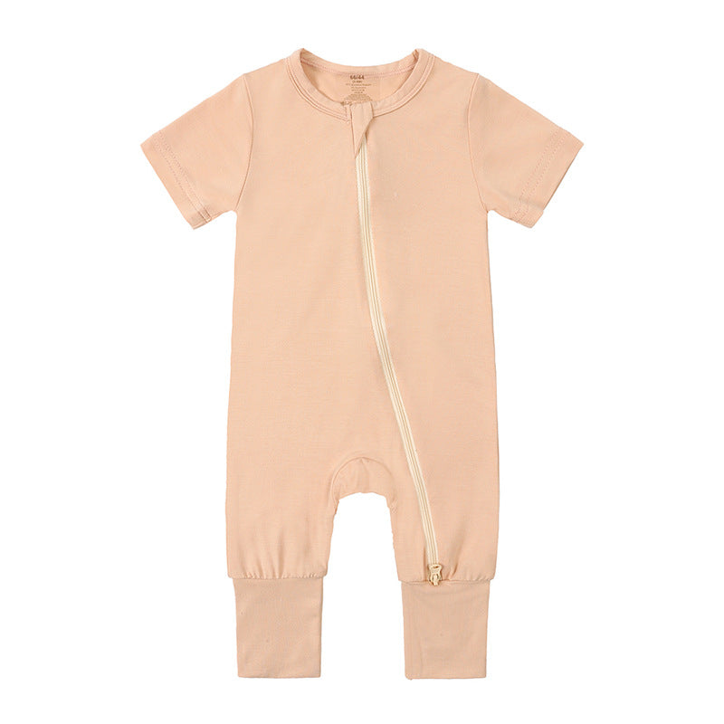 Short Sleeves Zip Romper in Apricot