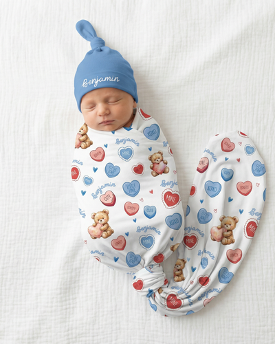 Personalized Swaddle in Blue Sweet Heart