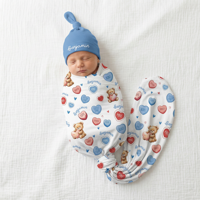 Personalized Swaddle in Blue Sweet Heart