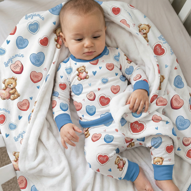 Personalized Baby Pajama Set in Blue Sweet Heart