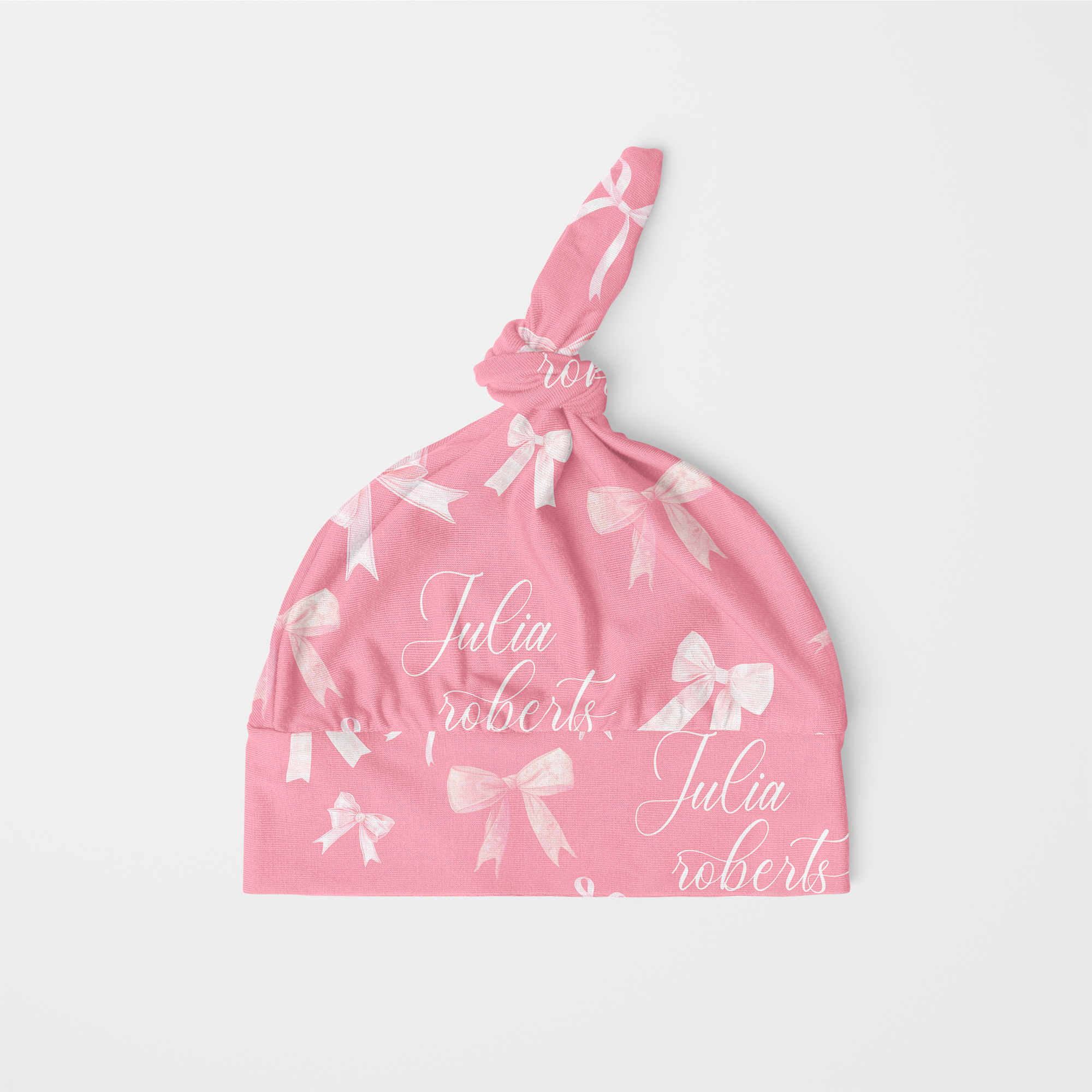 Personalized Knotted Hat in Pink Coquette Bow