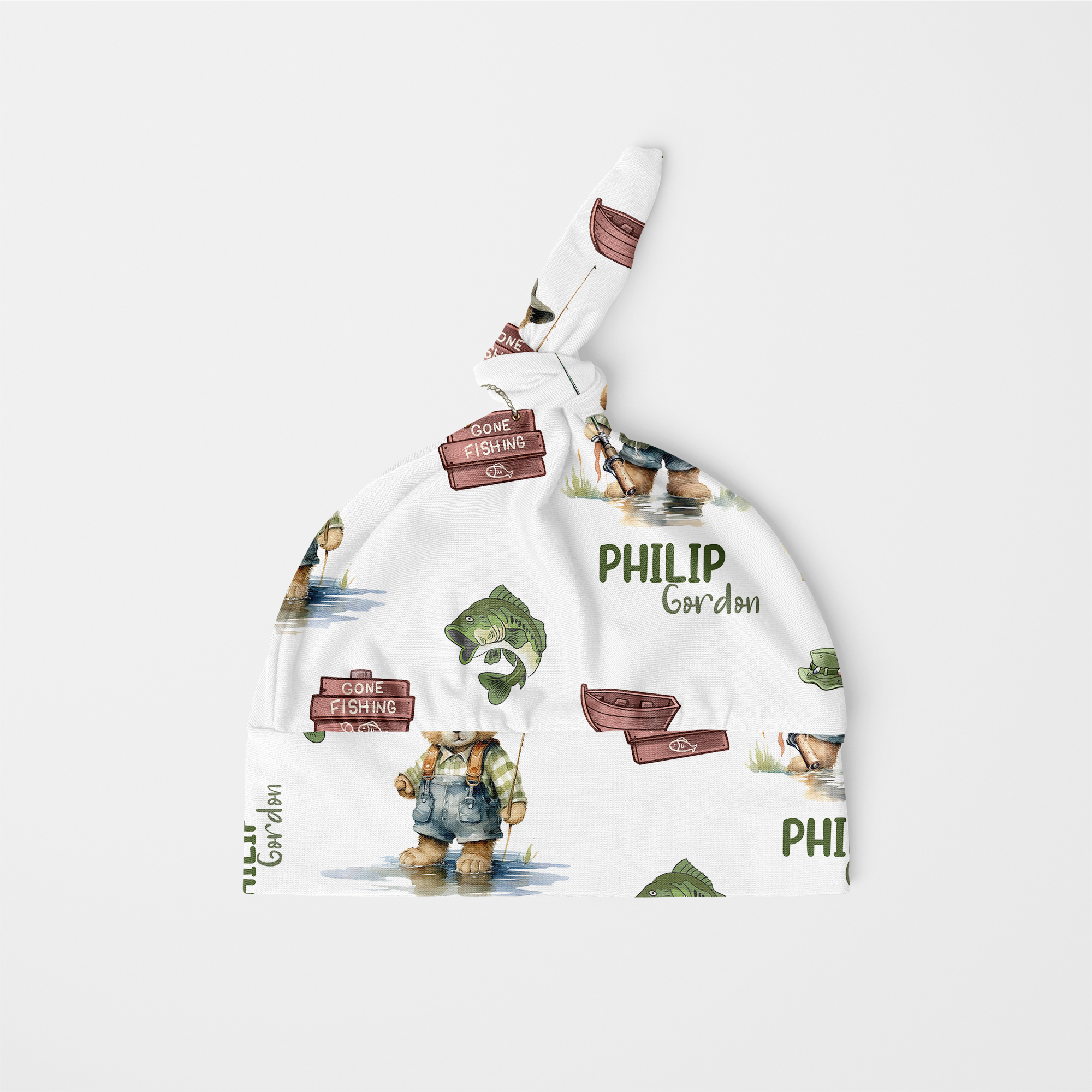 Personalized Knotted Hat in Bear Fishing