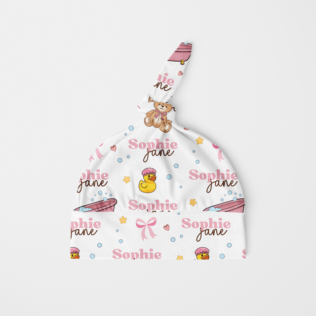 Personalized Knotted Hat in Bathtime Besties