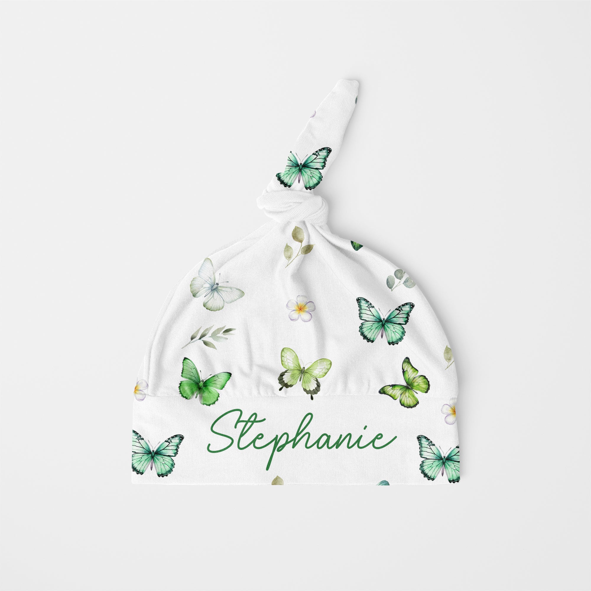 Green Butterfly Personalized Knotted Hat