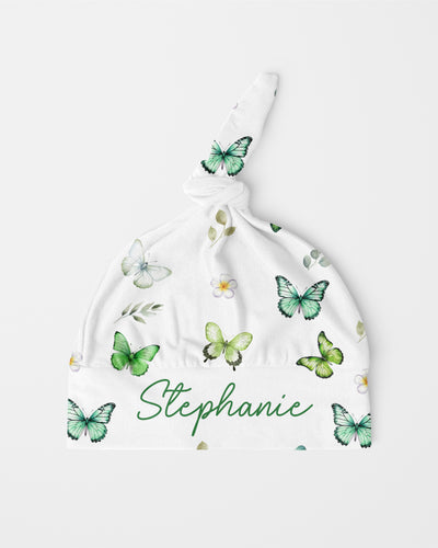 Personalized Knotted Hat in Green Butterfly
