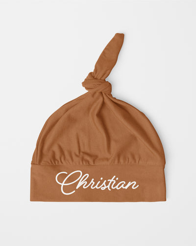 Personalized Knotted Hat in Warm Brown