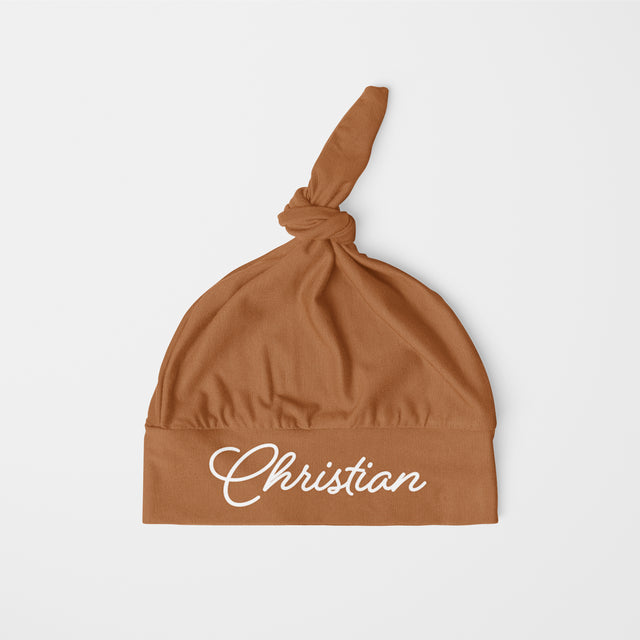 Personalized Knotted Hat in Warm Brown