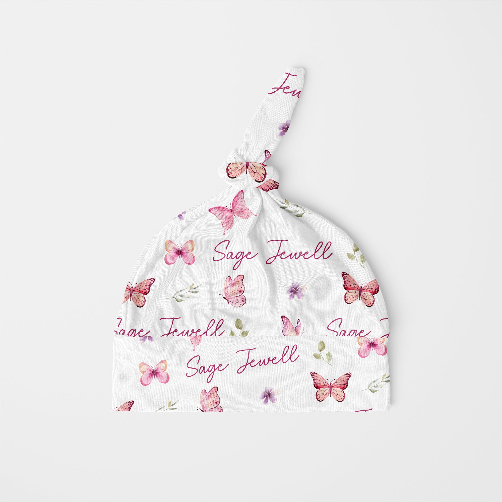 Personalized Knotted Hat in Pink Butterfly