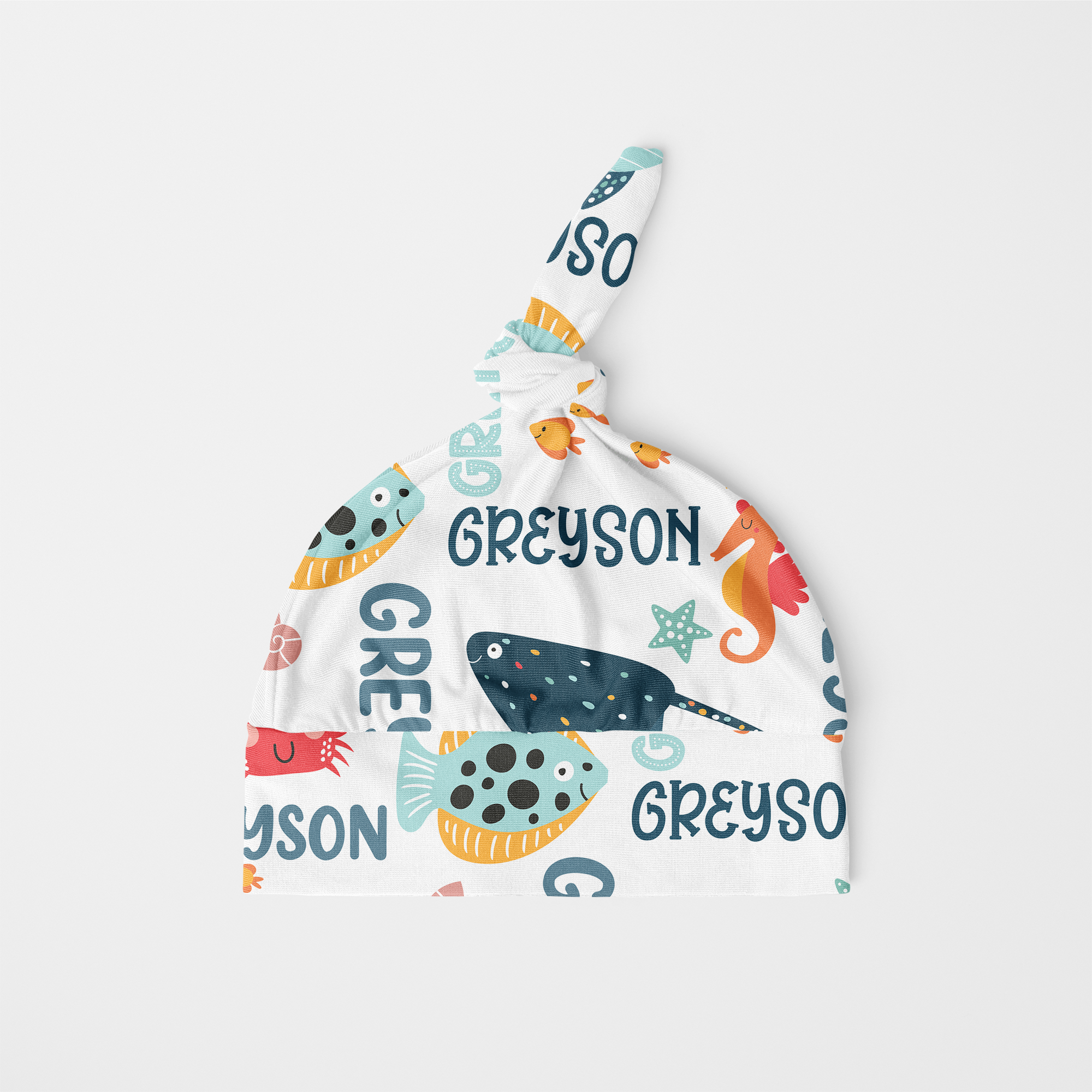 Personalized Knotted Hat in Ocean Animals