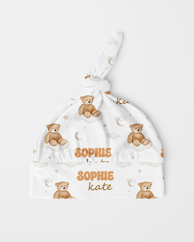 Personalized Knotted Hat in Teddy Bear