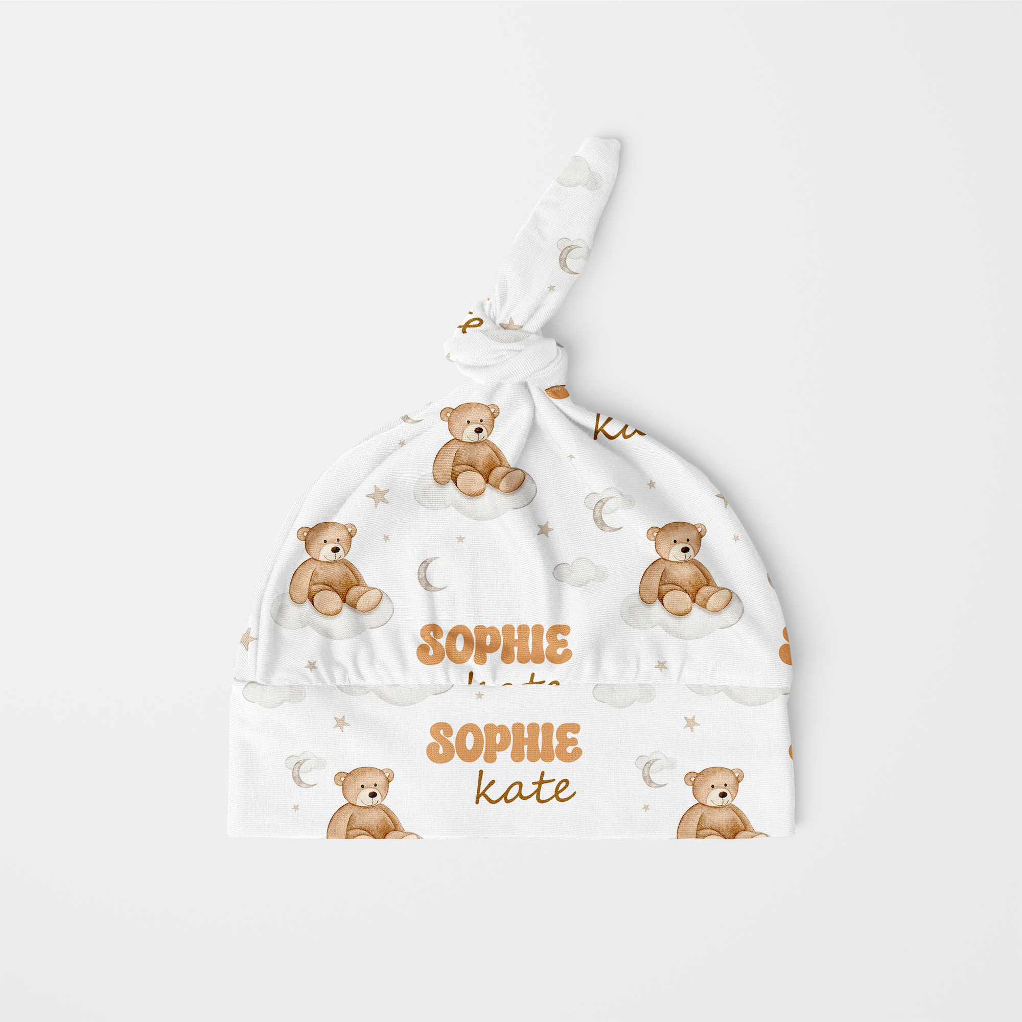 Personalized Knotted Hat in Teddy Bear