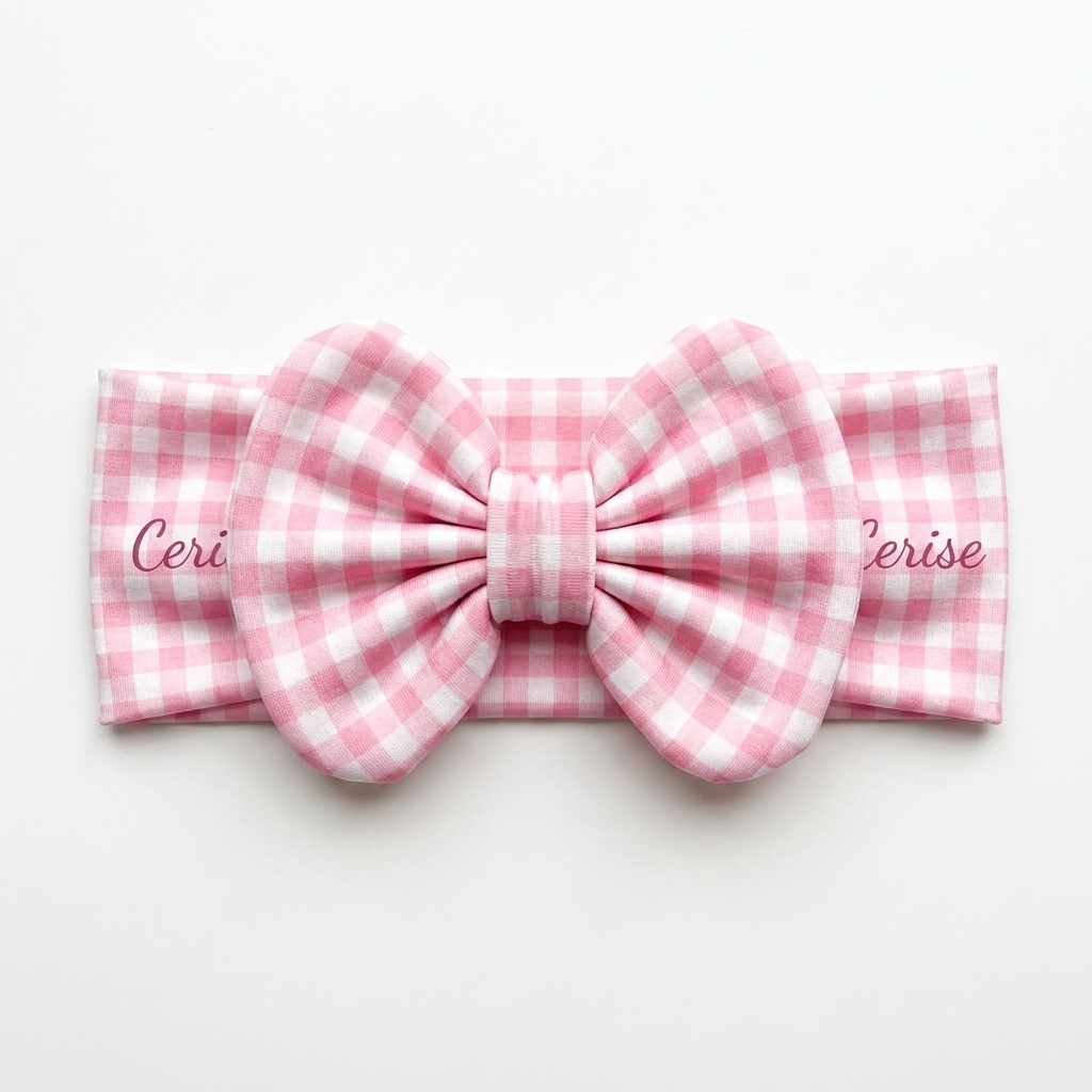 Personalized Bow Headband in Cherry Blossom Gingham