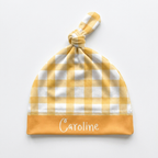 Personalized Knotted Hat in Carrot Plaid