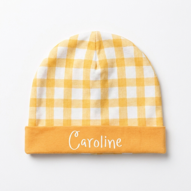 Personalized Beanie in Carrot Plaid