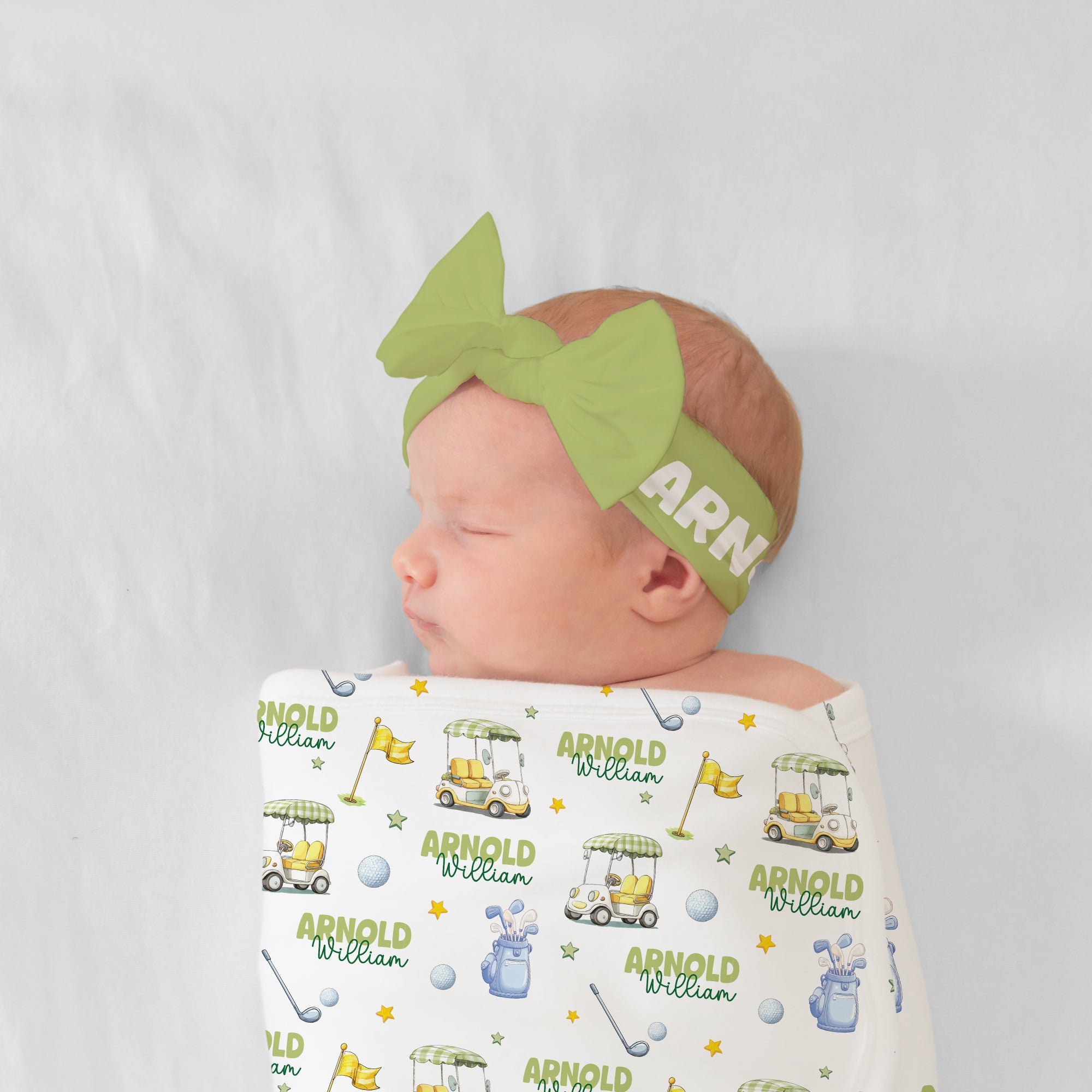 Personalized Bow Headband in Avocado
