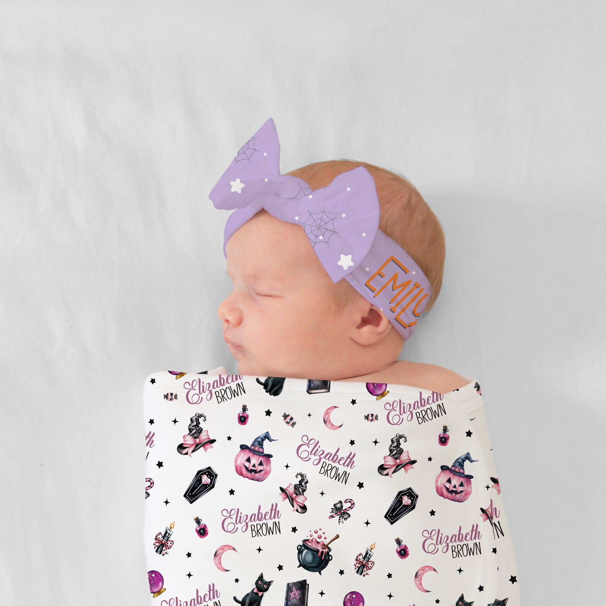 Personalized Bow Headband in Pumpkin Stardust