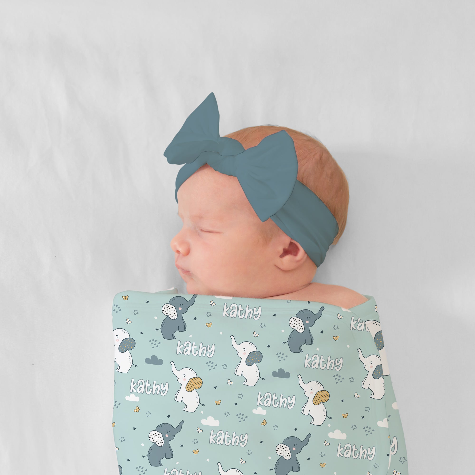 Personalized Bow Headband in Blue Gray