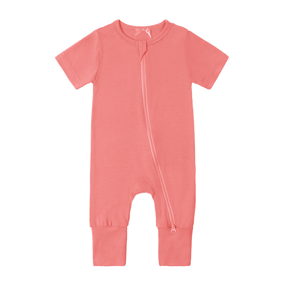 Short Sleeves Zip Romper in Coral Pink