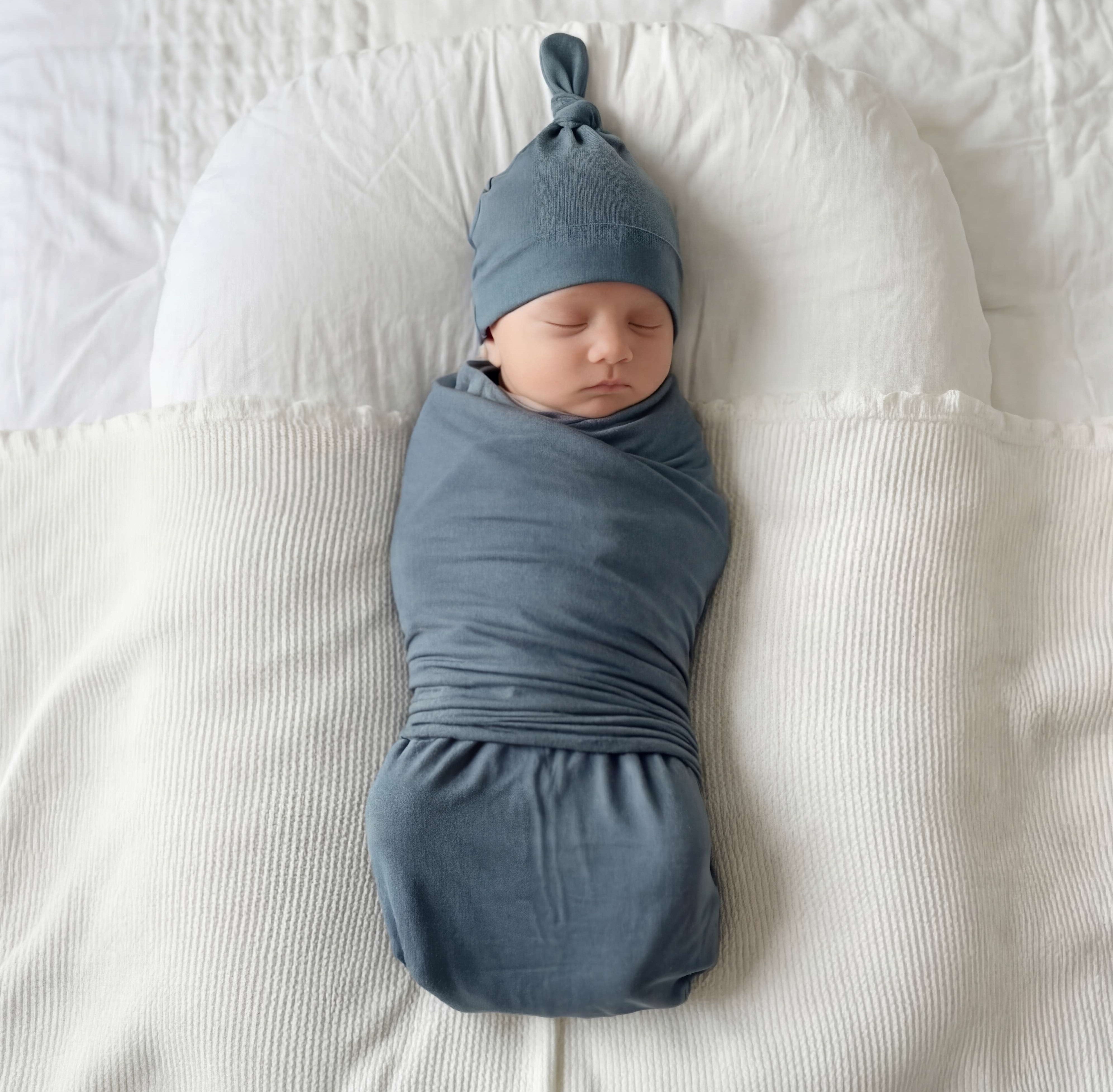 Swaddle with Hat Set in Dusty Blue