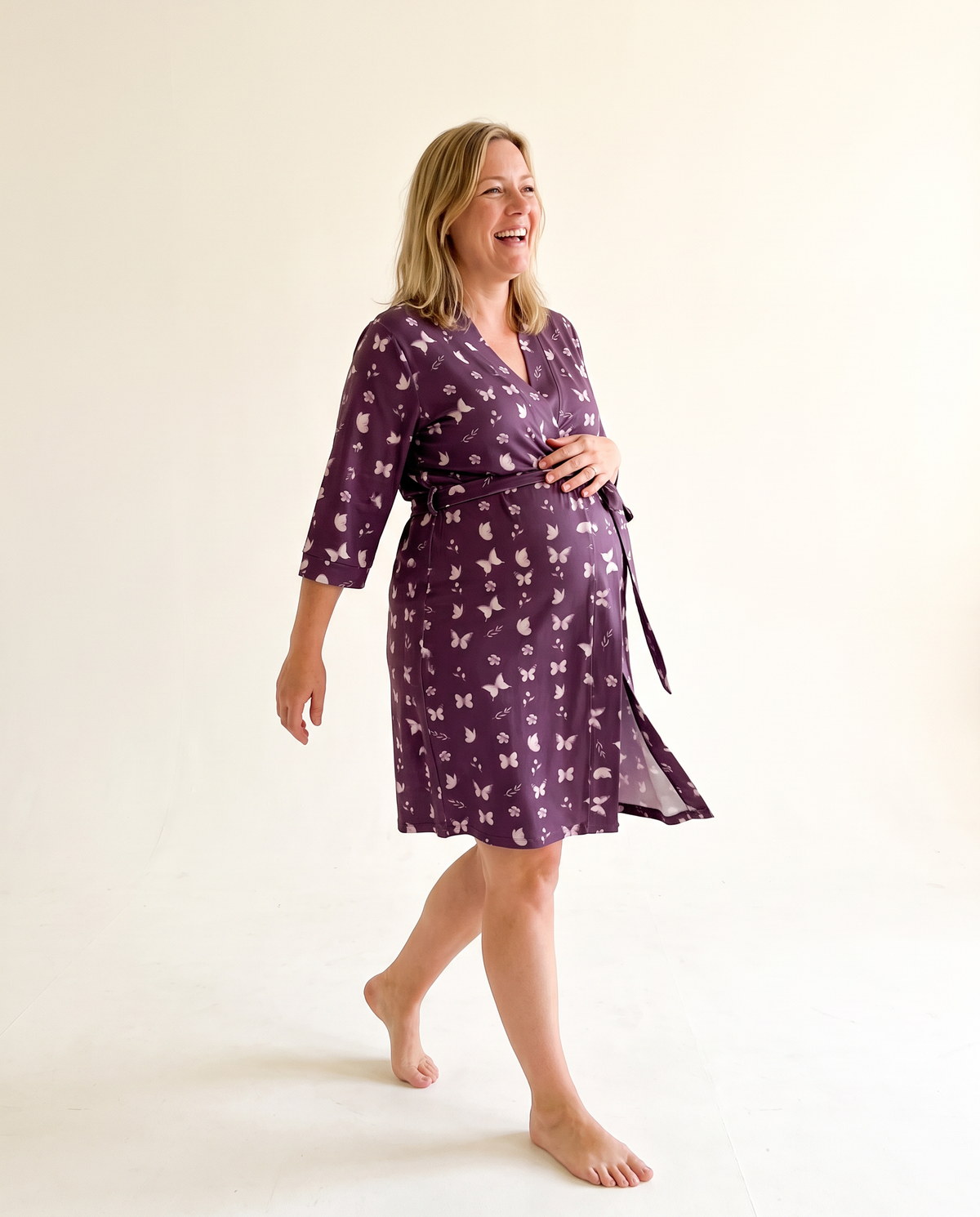 Maternity Robe in Plum Butterfly