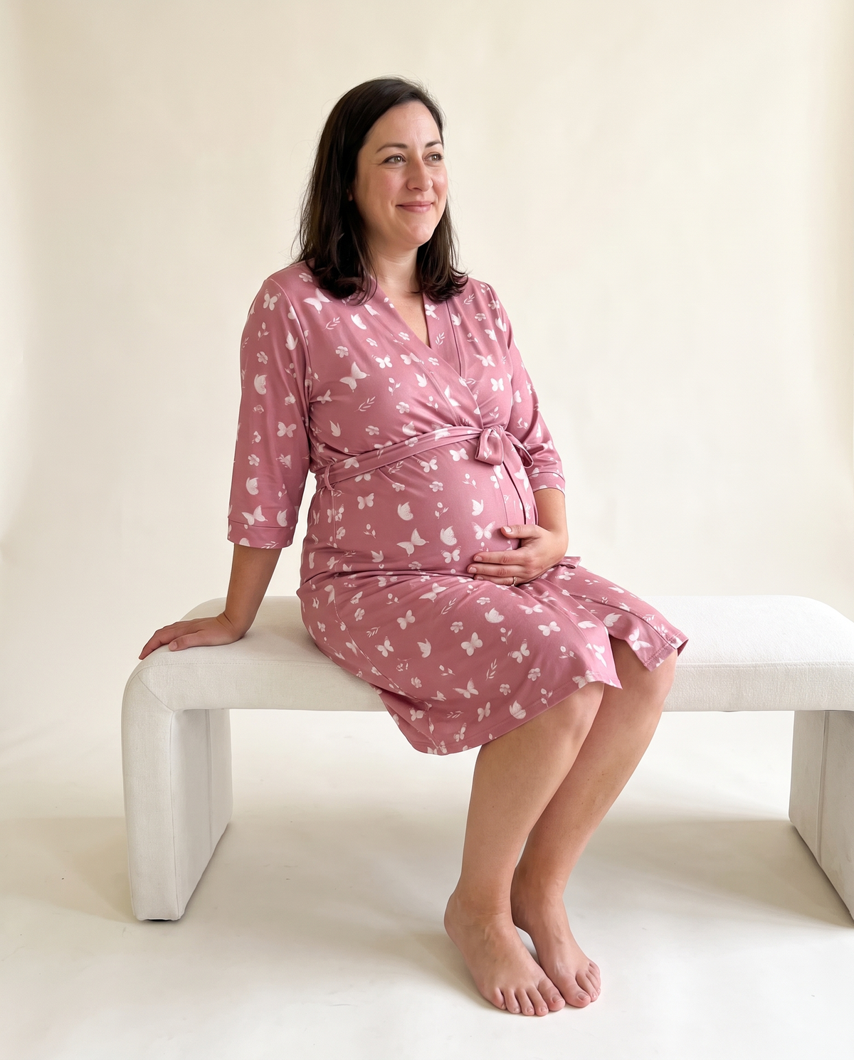 Maternity Robe in Rosewood Butterfly