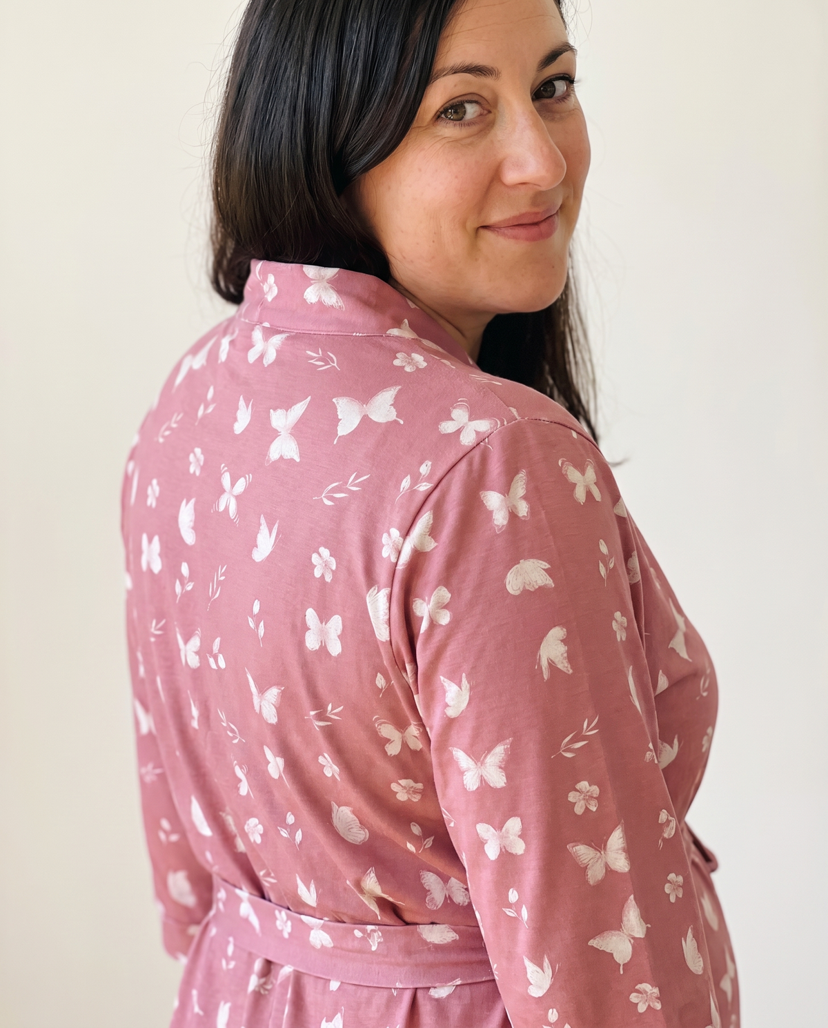 Maternity Robe in Rosewood Butterfly