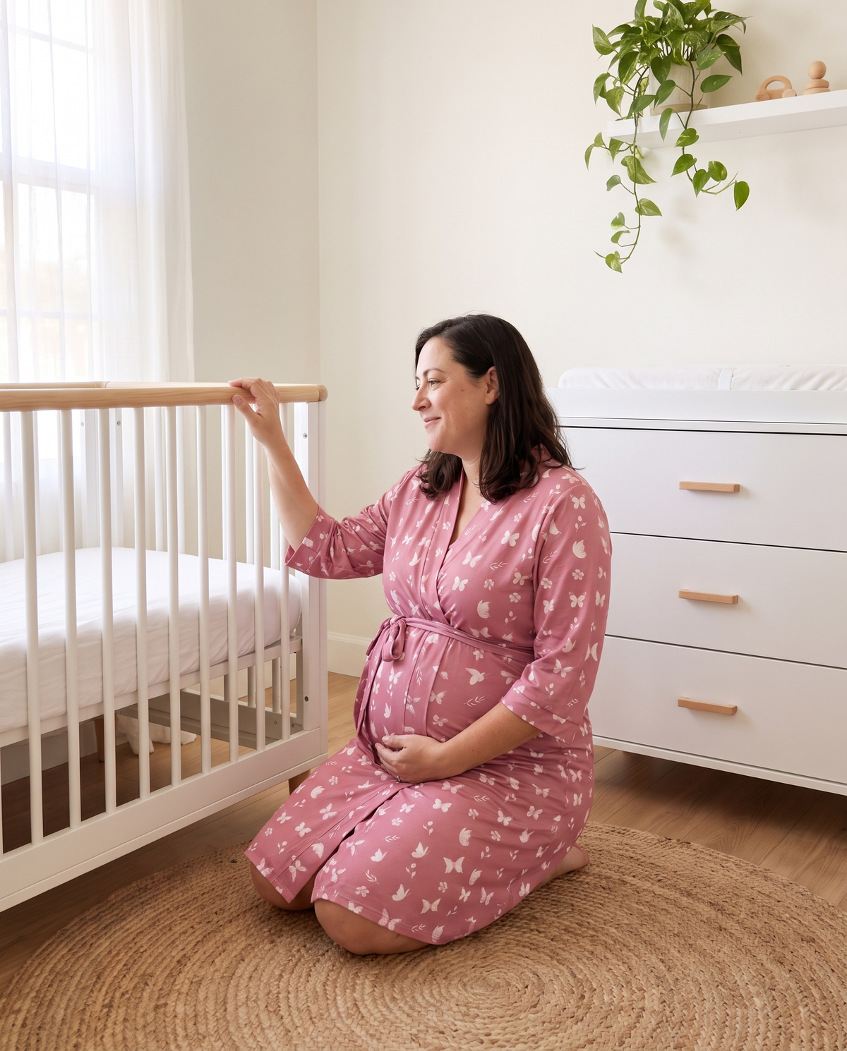Maternity Robe in Rosewood Butterfly